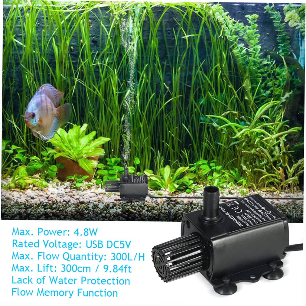 Decdeal Submersible Water Pump Aquarium Fountain With Flow Adjustment Function And Usb Interface, Dc 5V 4.8W 300L/H Lift 300Cm