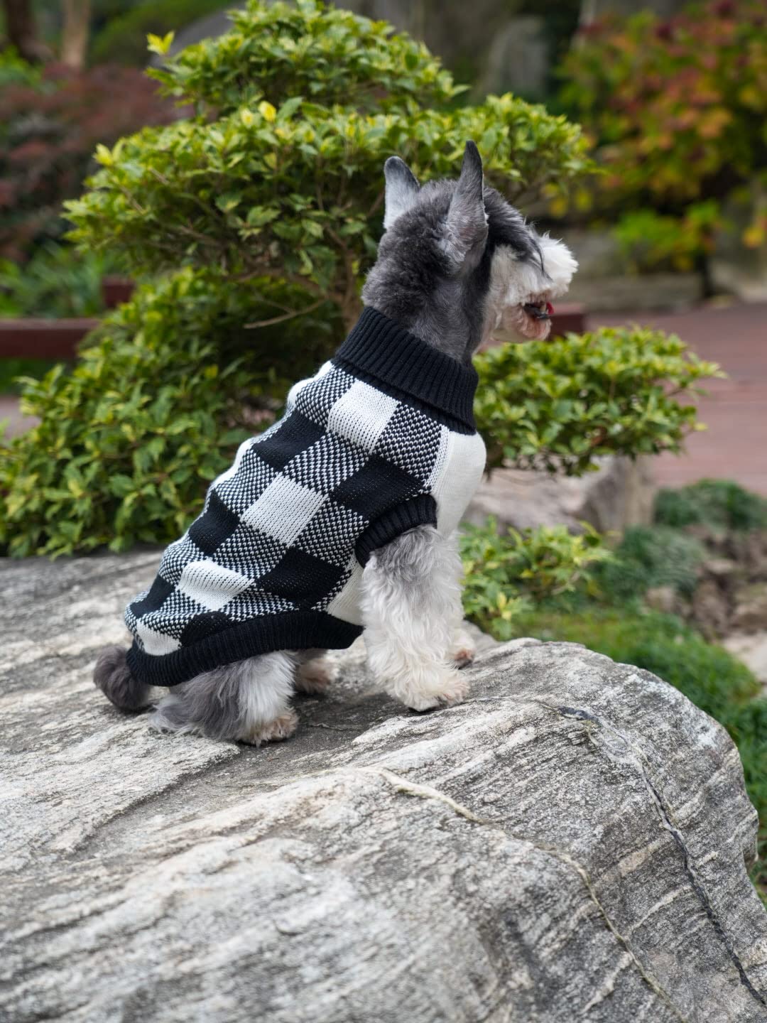 A&L White Black Plaid Knitted Turtleneck Pet Sweater Dog Winter Clothes For Medium Dogs,Large (L) 16' Back Length
