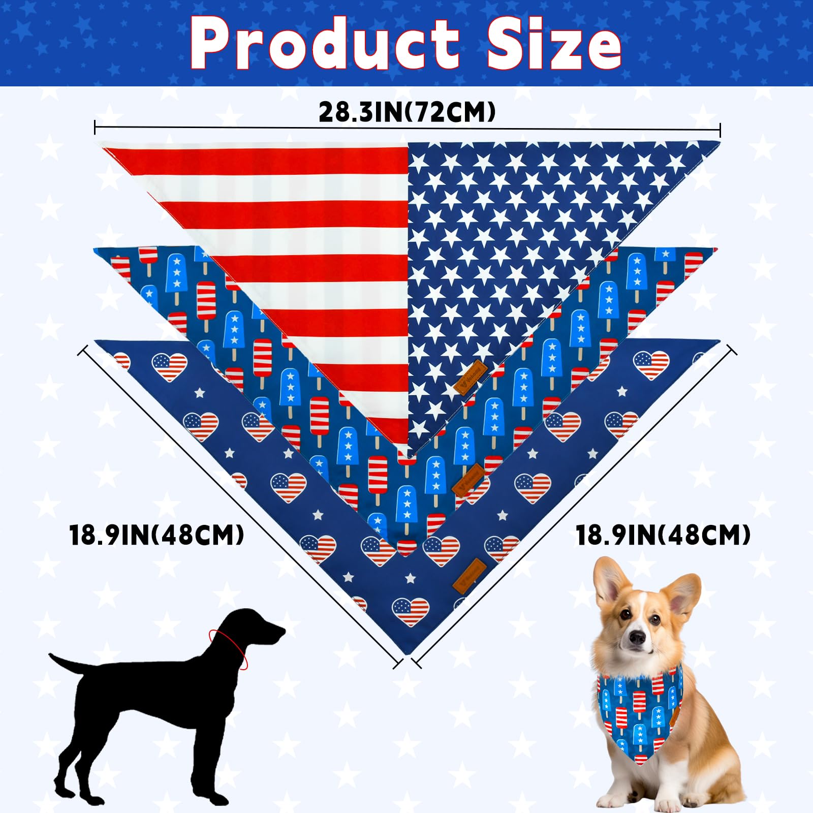 Vehomy 3 Pack 4Th Of July Dog Bandana Independence Day Pet Bandanas Reversible Dog Patriotic Triangle Scarf Bib With Stars & Str