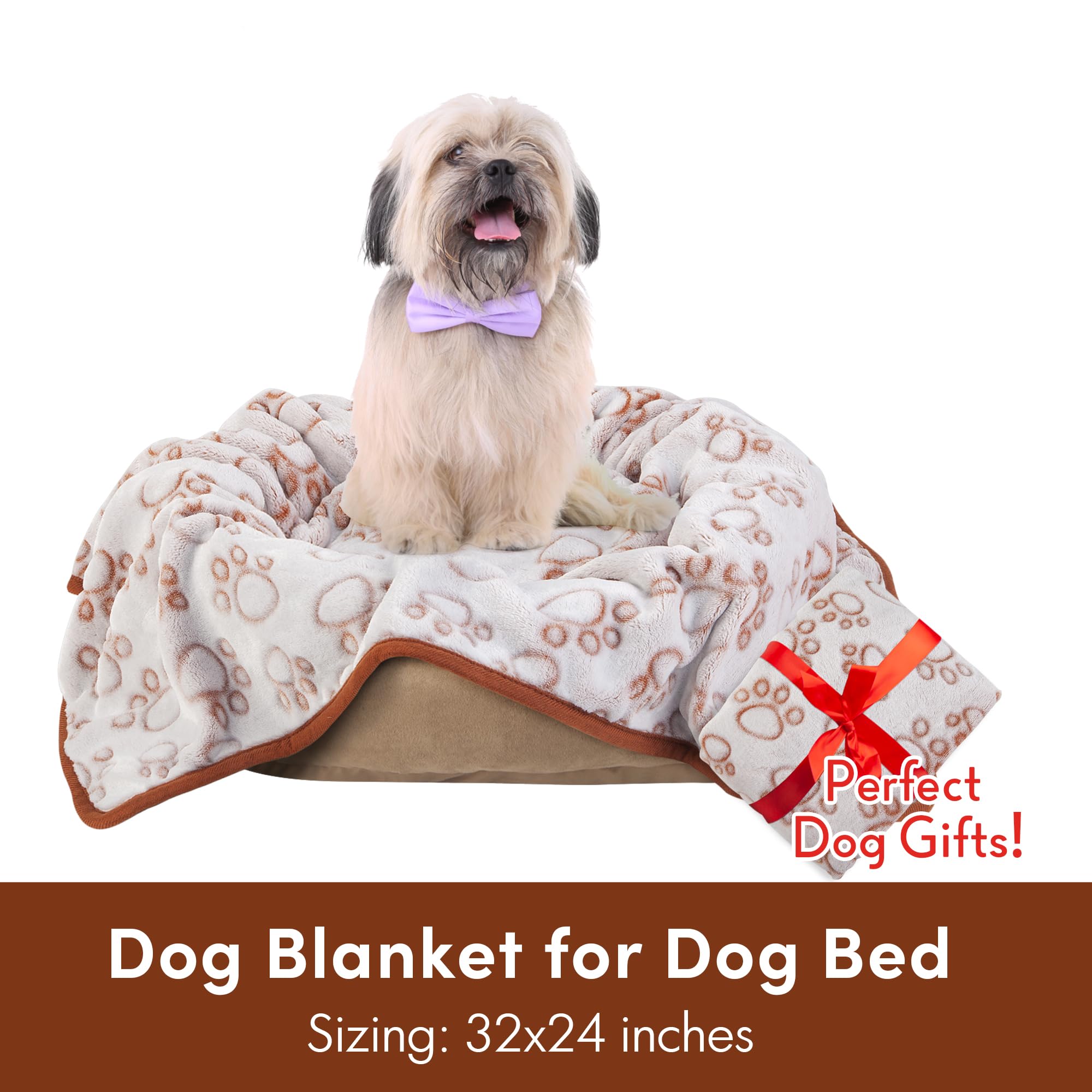 Stuffed Premium Soft Dog Blanket, With Flannel Brown Cute Paw Print, 24 * 32 Inches, Cat Blanket Puppy Pads Supplies Dog Product