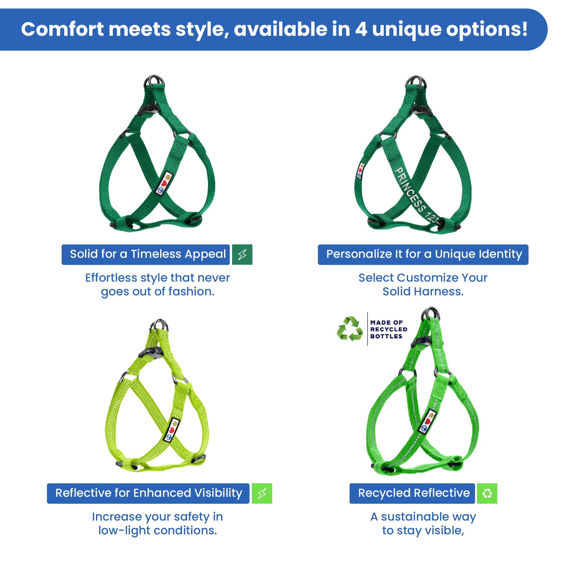 Pawtitas Solid Color Step In Dog Harness Or Vest Harness Dog Training Walking Of Your Puppy Harness Small Dog Harness Lush Green Dog Harness