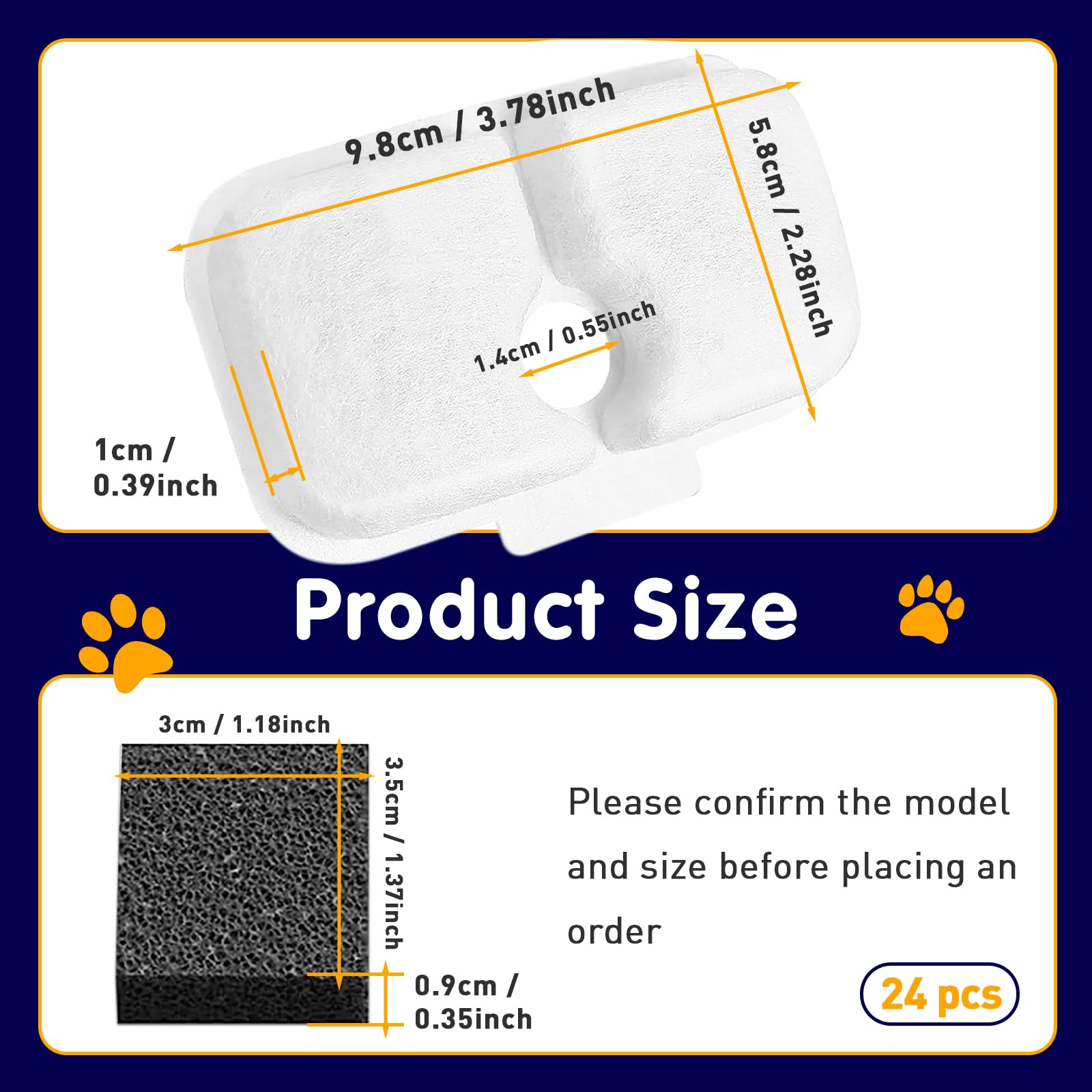 24 Pcs Cat Water Fountain Filter Replacement For Petlibro - Pre-Filter Sponges Compatible With Plwf105, Plwf115, Plwf005 - Keep