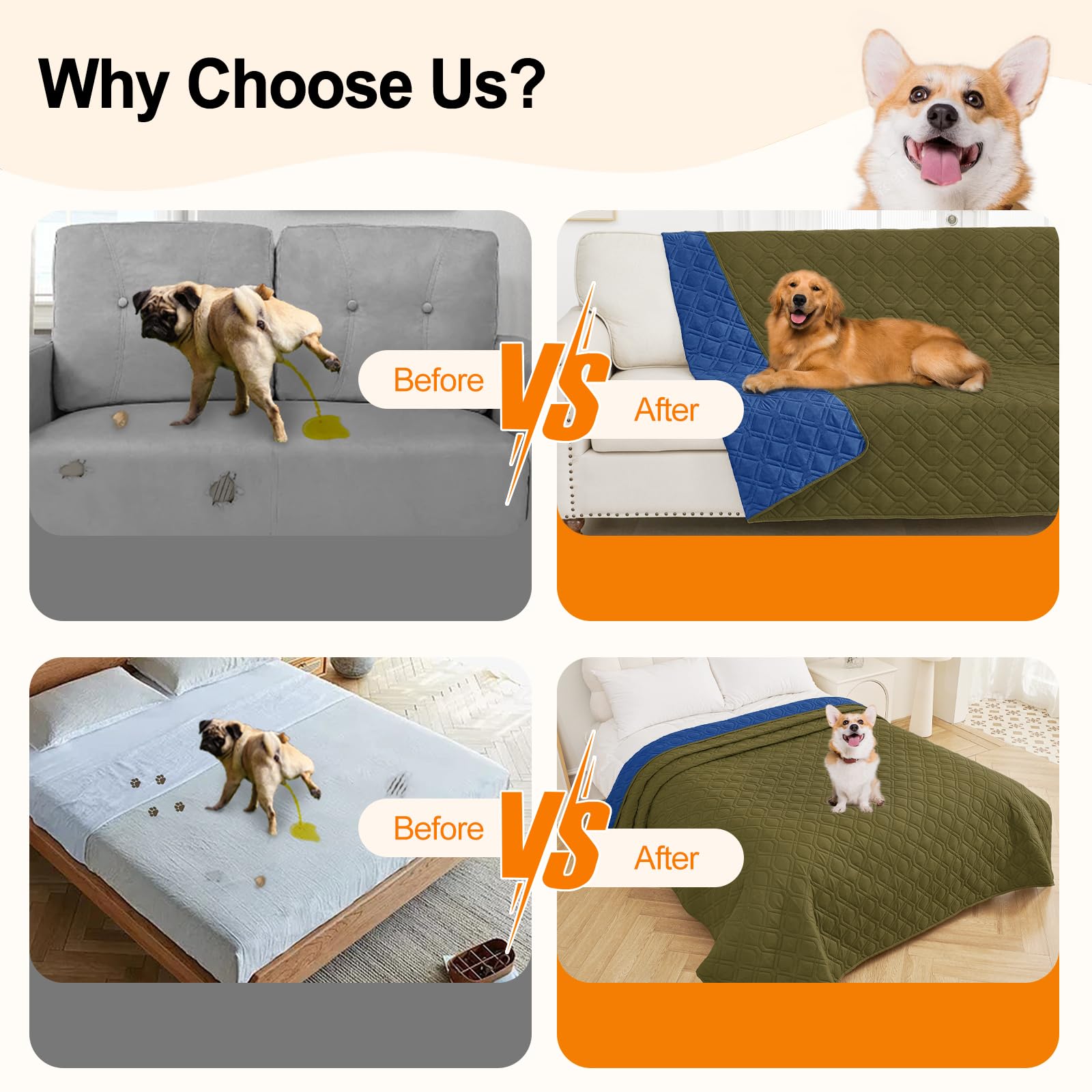 Smiry Waterproof Dog Blanket, 52X82 Inch Soft Pet Bed Cover Reversible, Washable Sofa Couch Furniture Protector For Small Medium