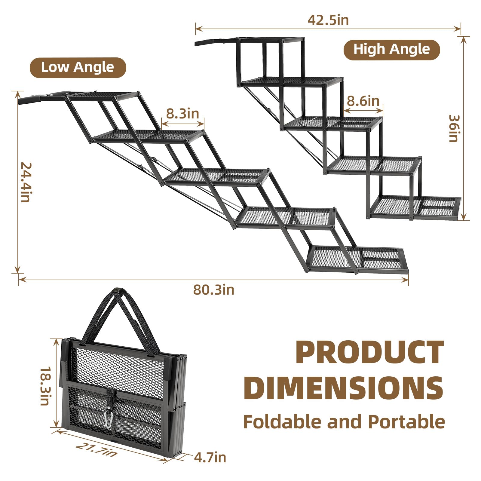 Dog Stairs For Large Dogs, Linvivon Extra Wide 20'' Dog Steps With Non-Slip Surface And Reflective Strips, Outdoor Foldable Dog