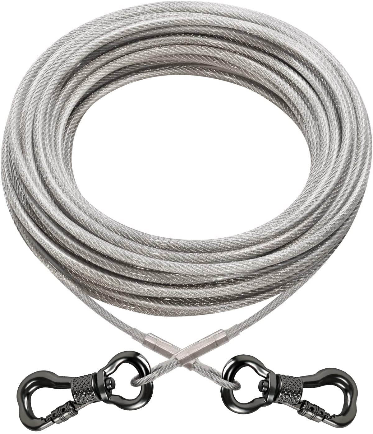 Xiaz Dog Tie Out Cable 50Ft, Outdoor Runner Lead Chain Tether For Small Medium Large Dogs, 5Mm Diameter Cable,11000 Lbs Break Strength, Reflective Silver