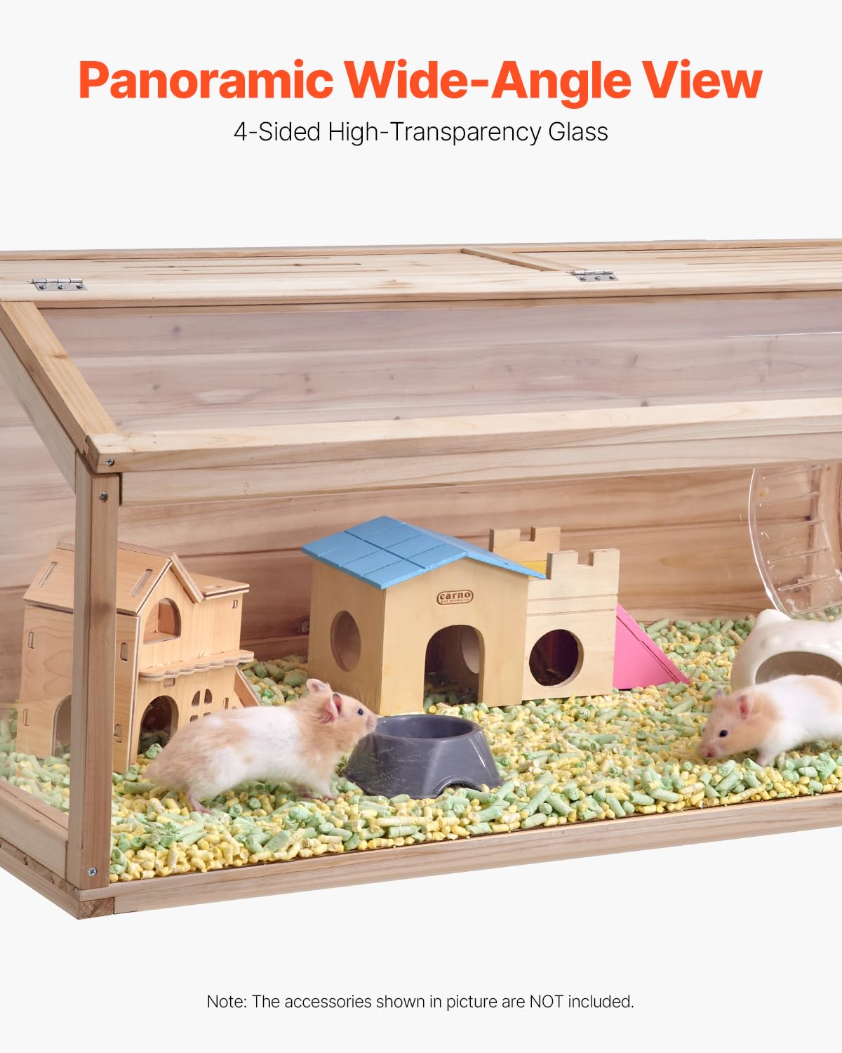 VEVOR Wooden Hamster Cage, 270 Viewing Hamster Habitat, 48 x 20 x 20in, Dwarf Hamster Cages with Openable Top, Ventilated Small