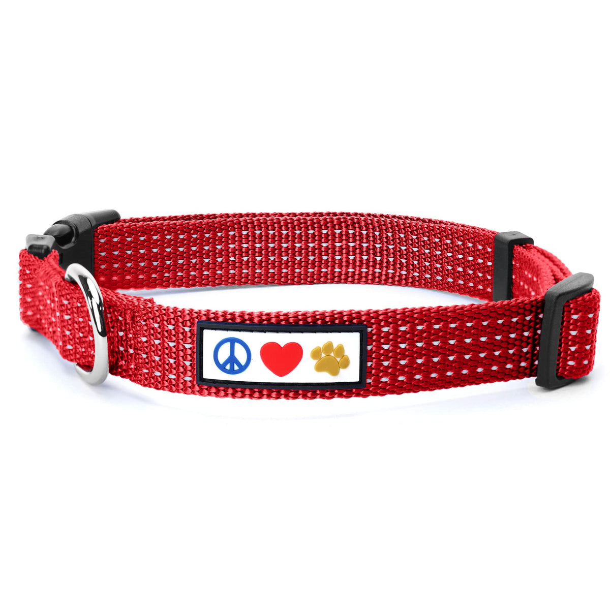 Pawtitas Reflective Dog Collar With Stitching Reflective Thread | Reflective Dog Collar With Buckle Adjustable And Better Training Great Collar For Medium Dogs - Red Collar