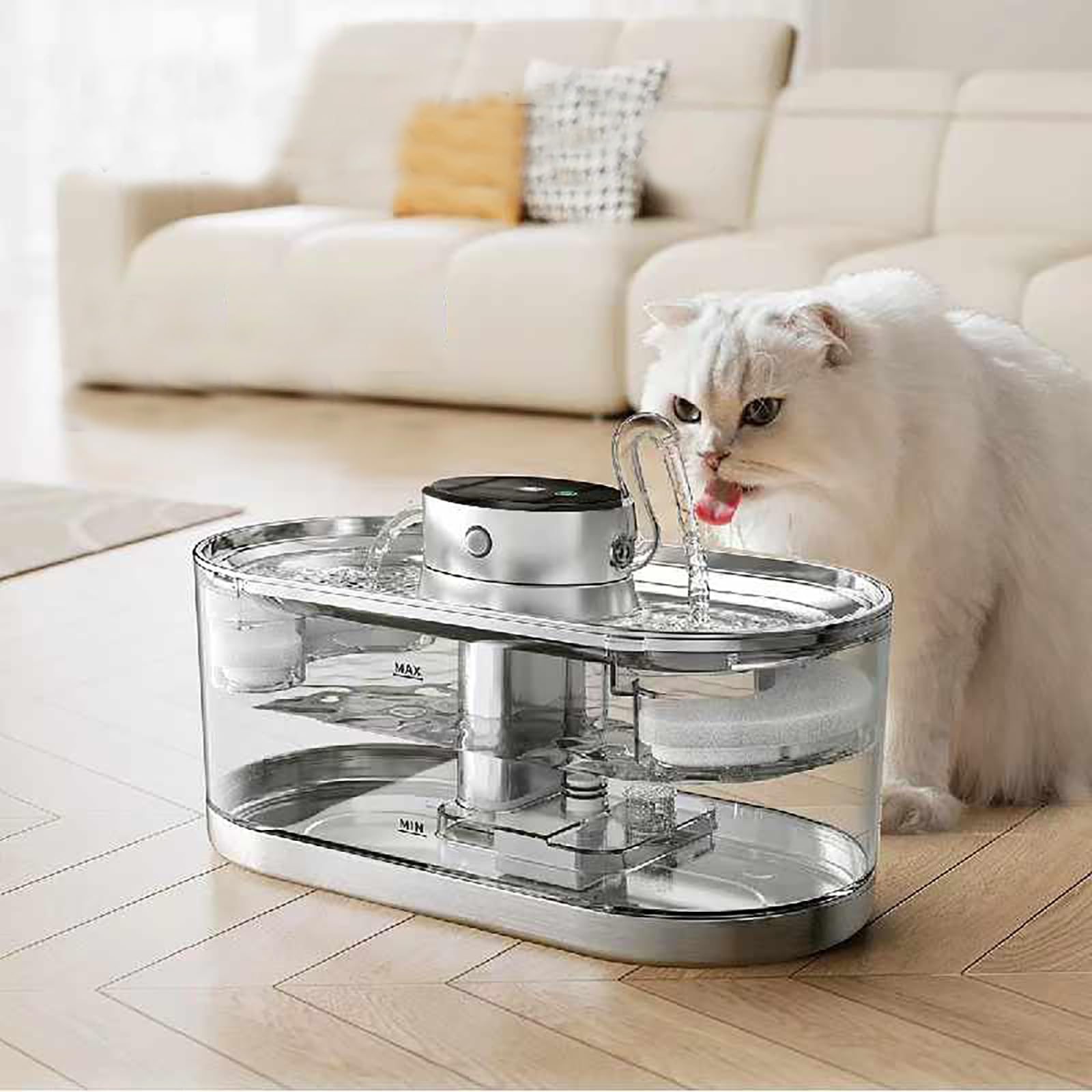 Stainless Steel Cat Water Fountain, 3L/101 Oz Automatic Pet Drinking Fountain With Adjustable Water Flow, Ultra-Silent, Wireless