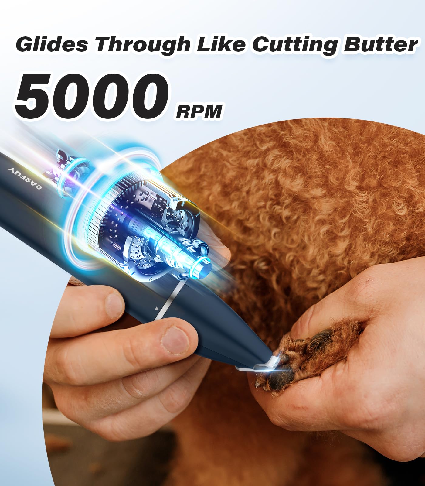 Casfuy Cordless Hair Trimmer, Low Noise Grooming Clipper for Dogs Cats & Small Pets, USB Rechargeable, Double Blades for Trimmin