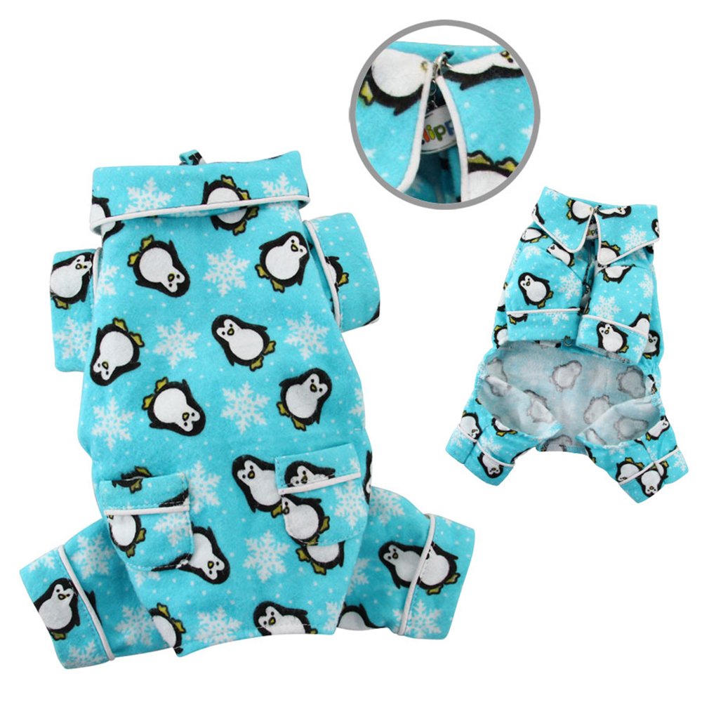 Penguins & Snowflake Flannel Dog Pajamas/Bodysuit/Loungewear - Turquoise - LARGE