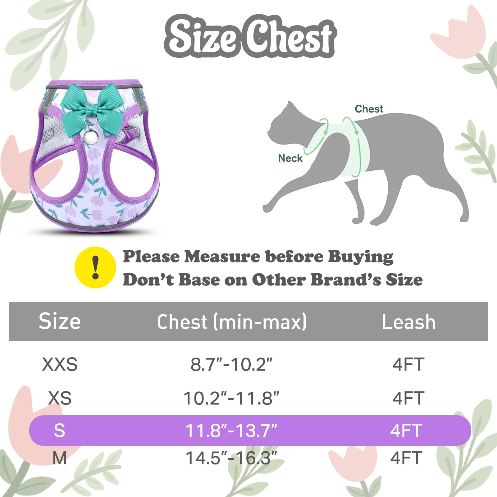 SALFSE Cat Harness and Leash Escape Proof for Walking, Adjustable Soft Kitten Harness with Reflective Straps Step in Cat Vest Ha