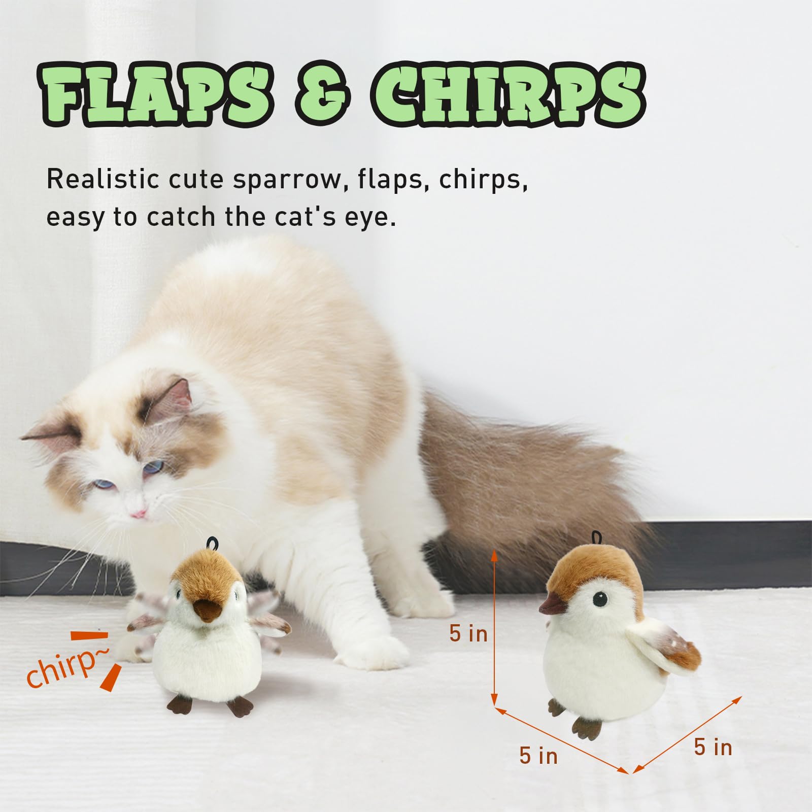 Buntyjoy Cat Toys, Flapping Wings Cute Sparrow, No Flying, Chirping Bird Interactive Catnip Toy For Kitten Or Small Dogs, Touch