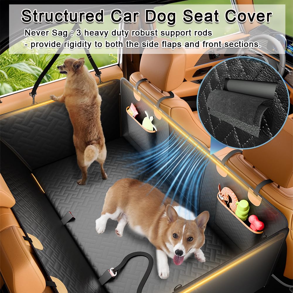 Rincus Anti Slip Pu Leather Rigid Dog Car Seat Cover With Baby Car Seat,Structured Back Seat Extender For Dogs Hard Bottom Holds