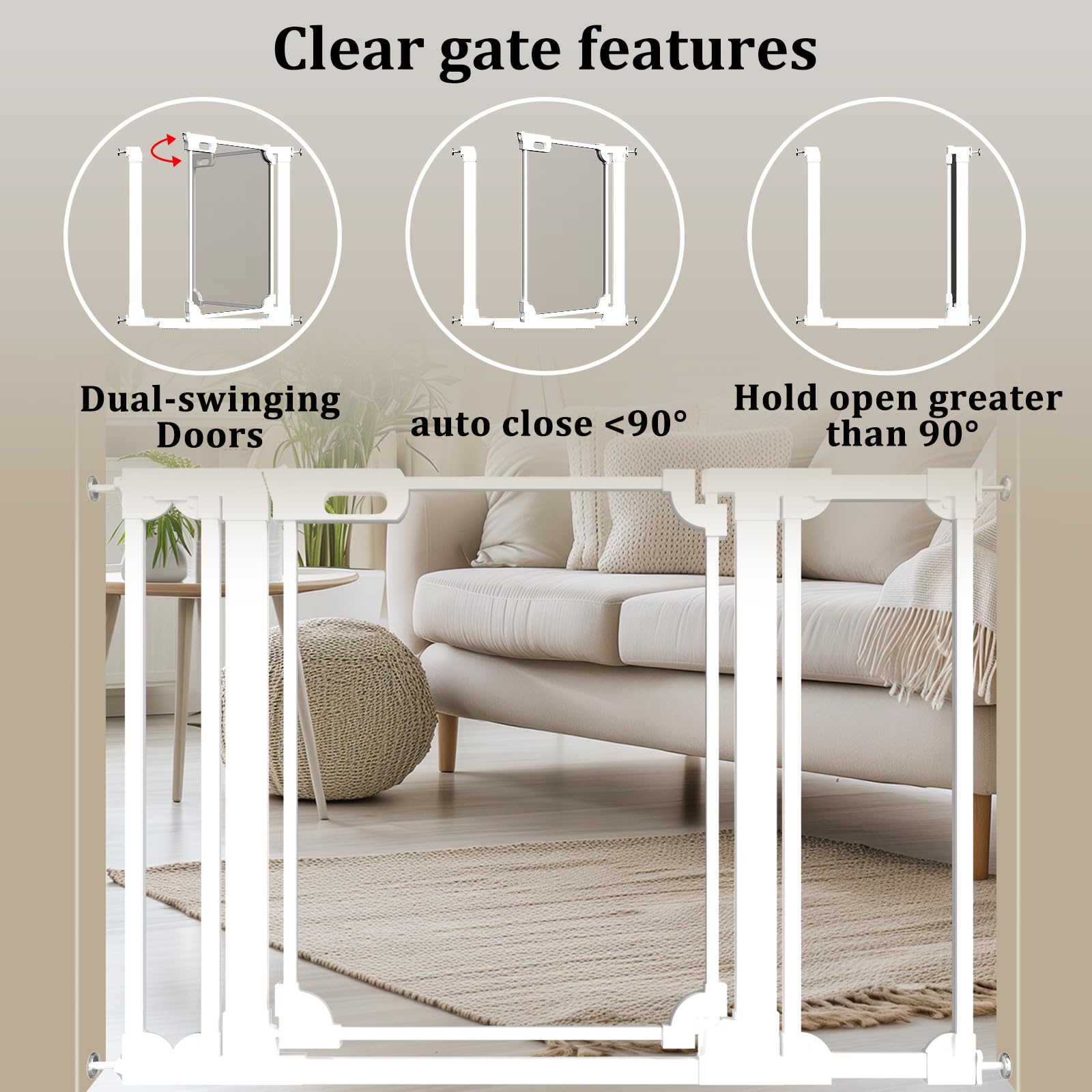 WAOWAO Clear Acrylic Baby Gate for Stairs Modern Design Acrylic Auto Close Pet Gate, 29.52-37.79 Wide Safety Baby Gate for Doorw