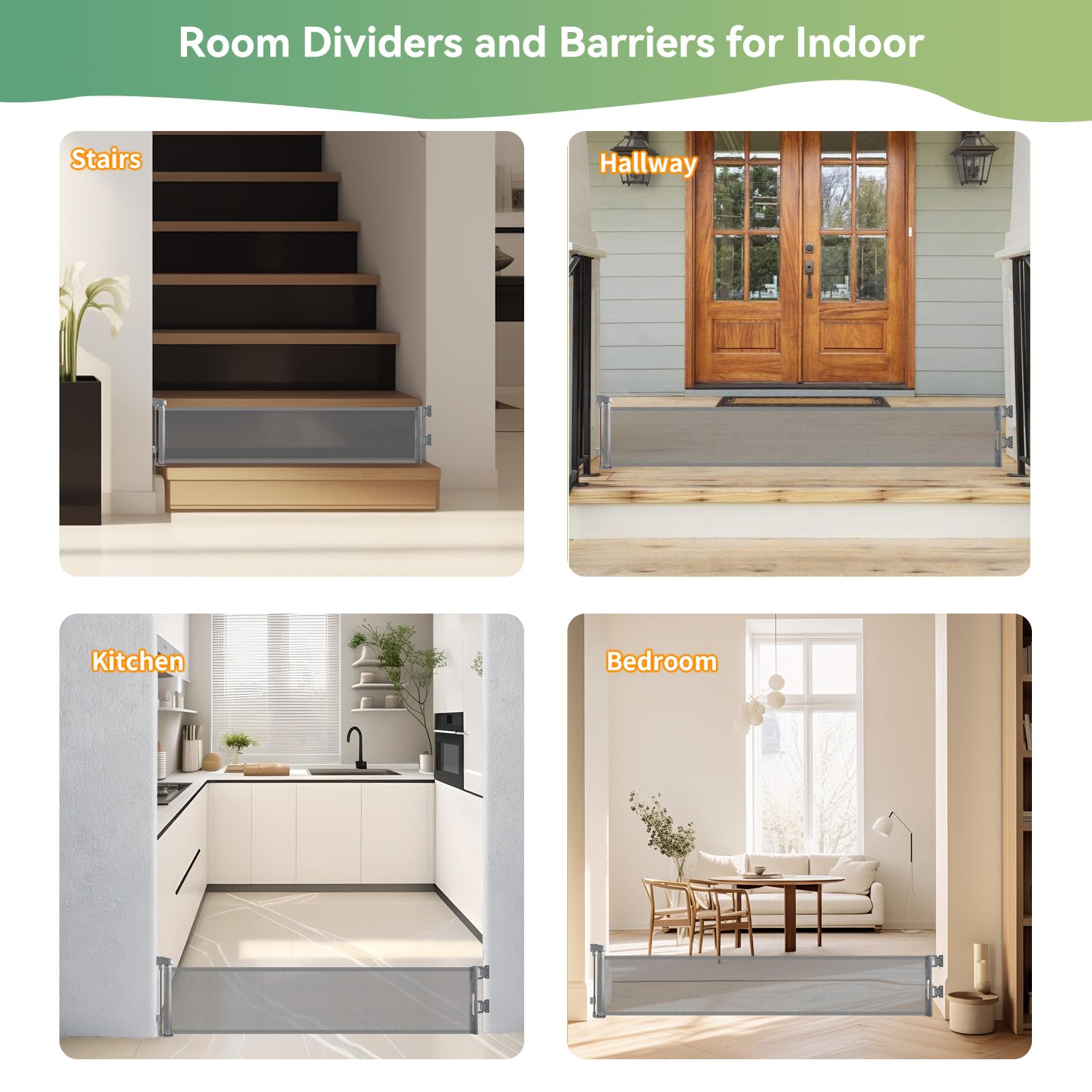 Crazydeer 14 Tall Short Dog Gate to Step Over, Retractable Mesh Pet Door for Small Puppy, Extended up to 55 Wide for Indoor Stai