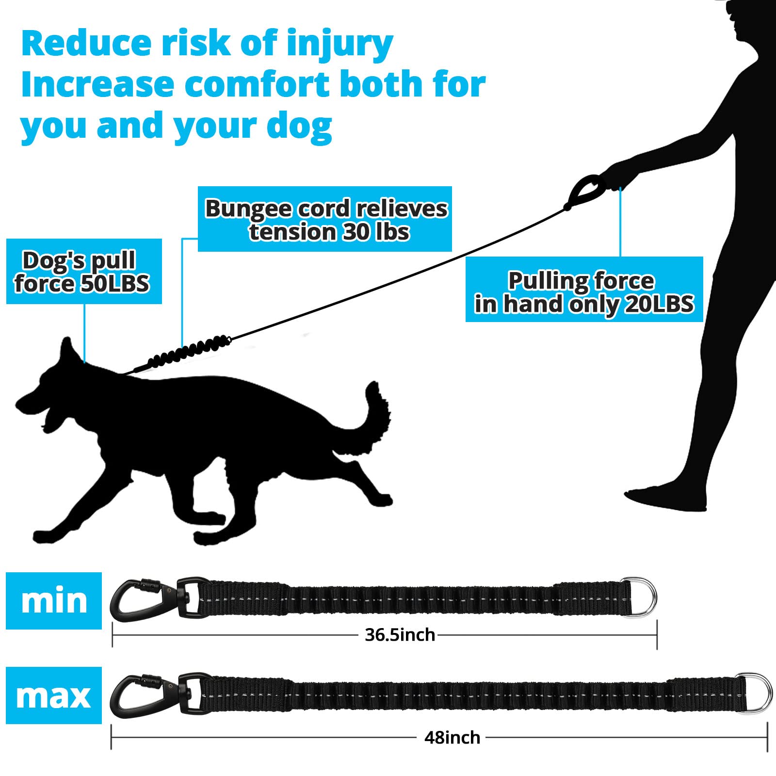 Rope Dog Leash 6 Ft: Heavy Duty Leashes With Swivel Lockable Hook Reflective Threads Bungee And Padded Handle - Dog Lead For Large Small Medium Dogs Outside Walking Hiking Blue