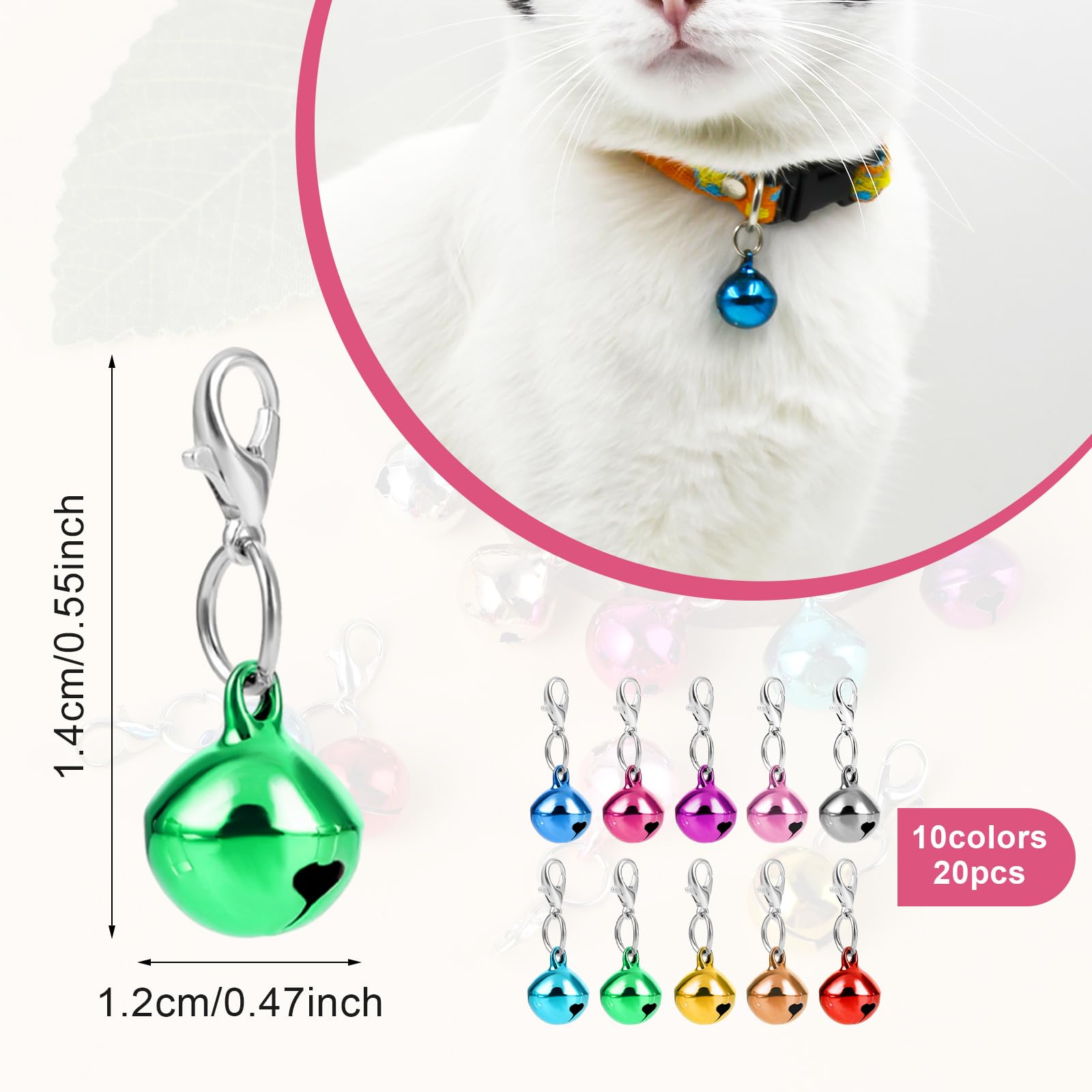 Comnico 20 Pcs Pet Bells For Dog Cat Collar, Metal Round Collar Charms Clear Crisp Sound With Clasps, Kitten Small Animal Pendan