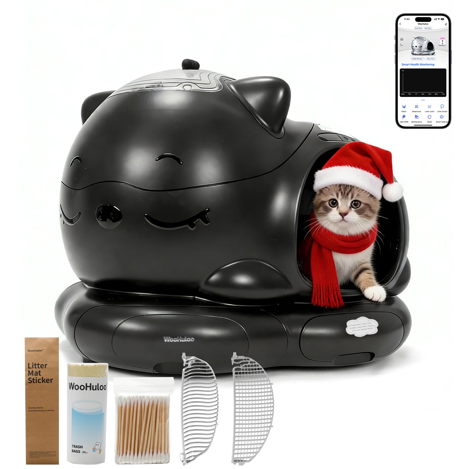 WOOHULOO Automatic Cat Litter Box for Multiple Cats, Large Capacity Detachable Top Self-Cleaning Litter Box with App Control & A