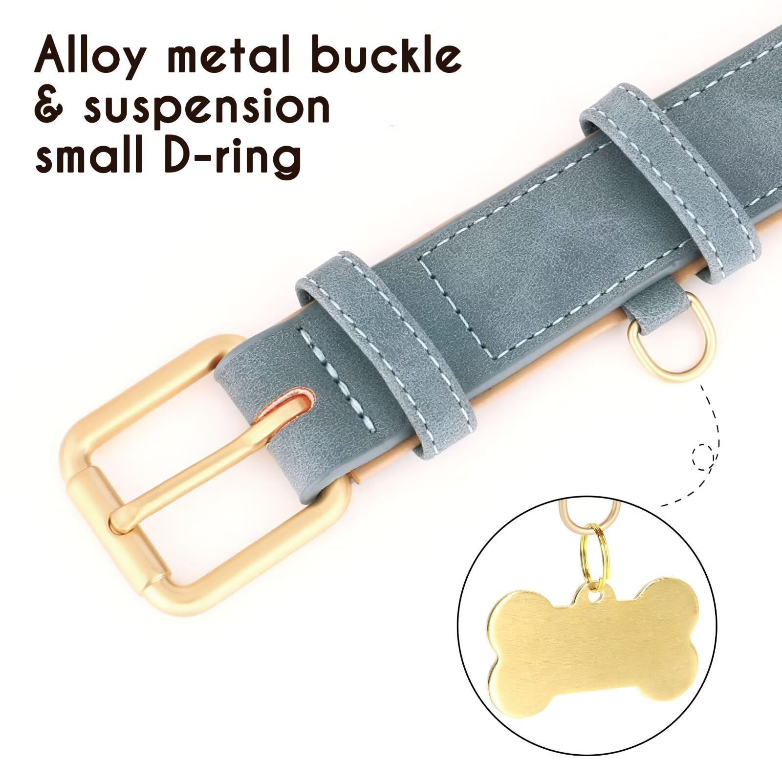 Didog Soft Padded Leather Dog Collar, Adjustable Dog Collars For Medium Dogs With Heavy Duty Metal Buckle And D Ring,Blue,M