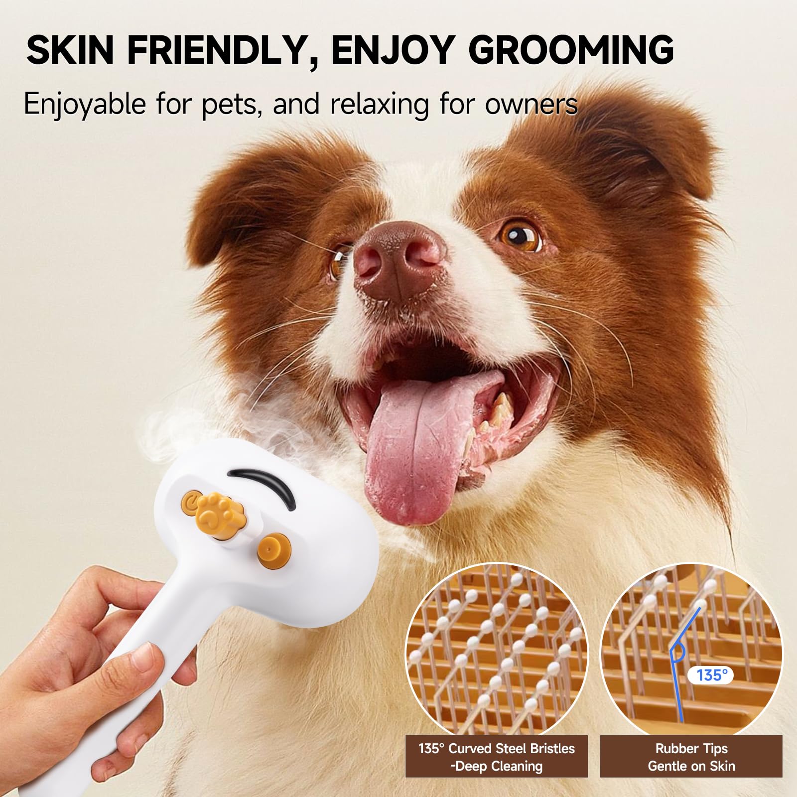 Pet Steam Brush For Dogs & Cats With Paw Cleaner & Shampoo - 3-In-1 Grooming Spray Comb, Mist Massage & Defur Function, Water Sp