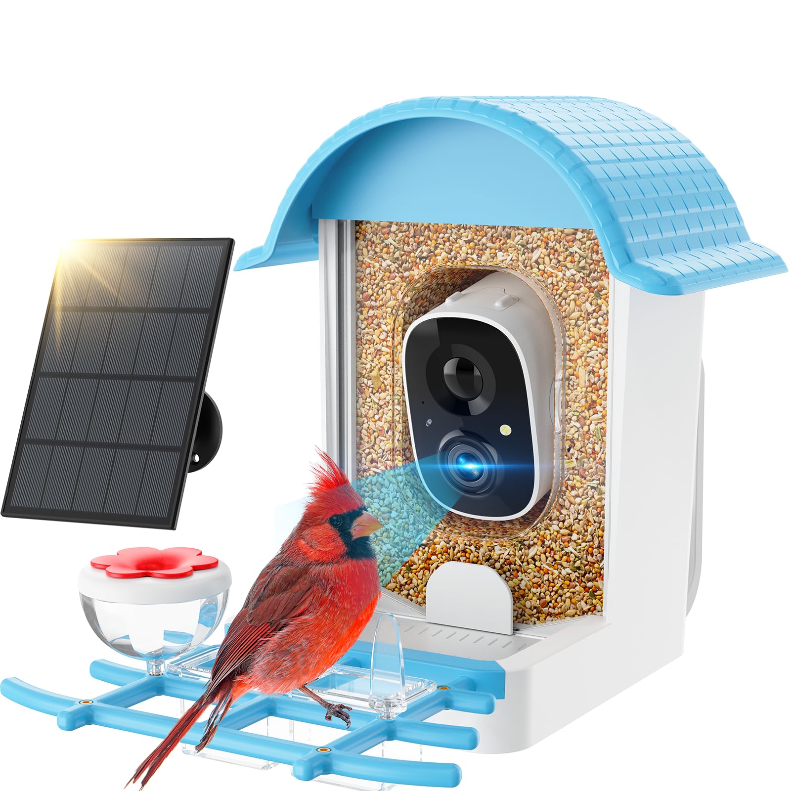 Bird Feeder with Camera, Smart Bird Feeder with Solar Panel, 2K HD Live View, AI Identify, Auto Capture, Instant Notifications, 