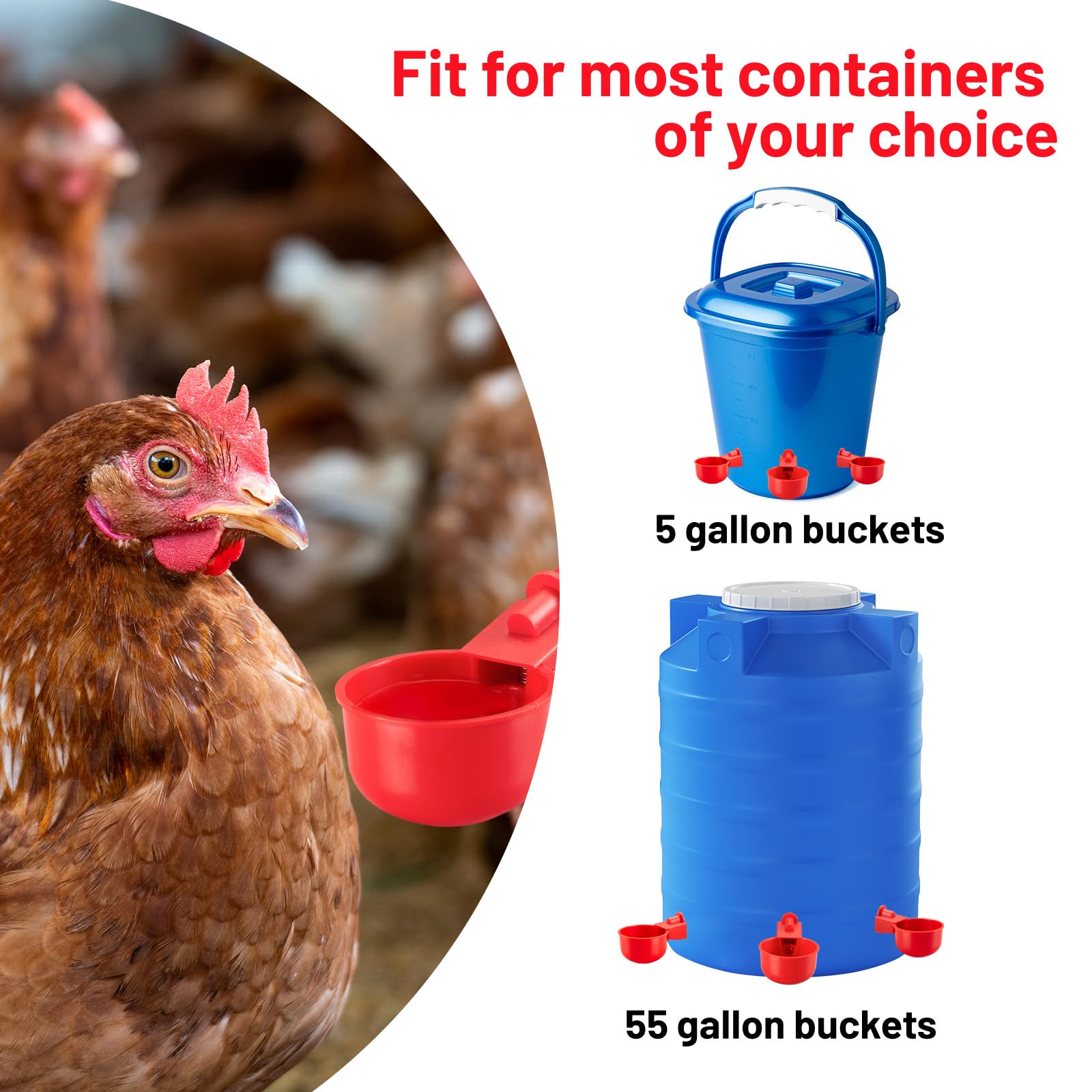 Sykria Chicken Water Cups, Automatic Chicken Waterer Kit For Poultry, 38 Inch Thread Filling Waterer Poultry Drinking Bowl For C