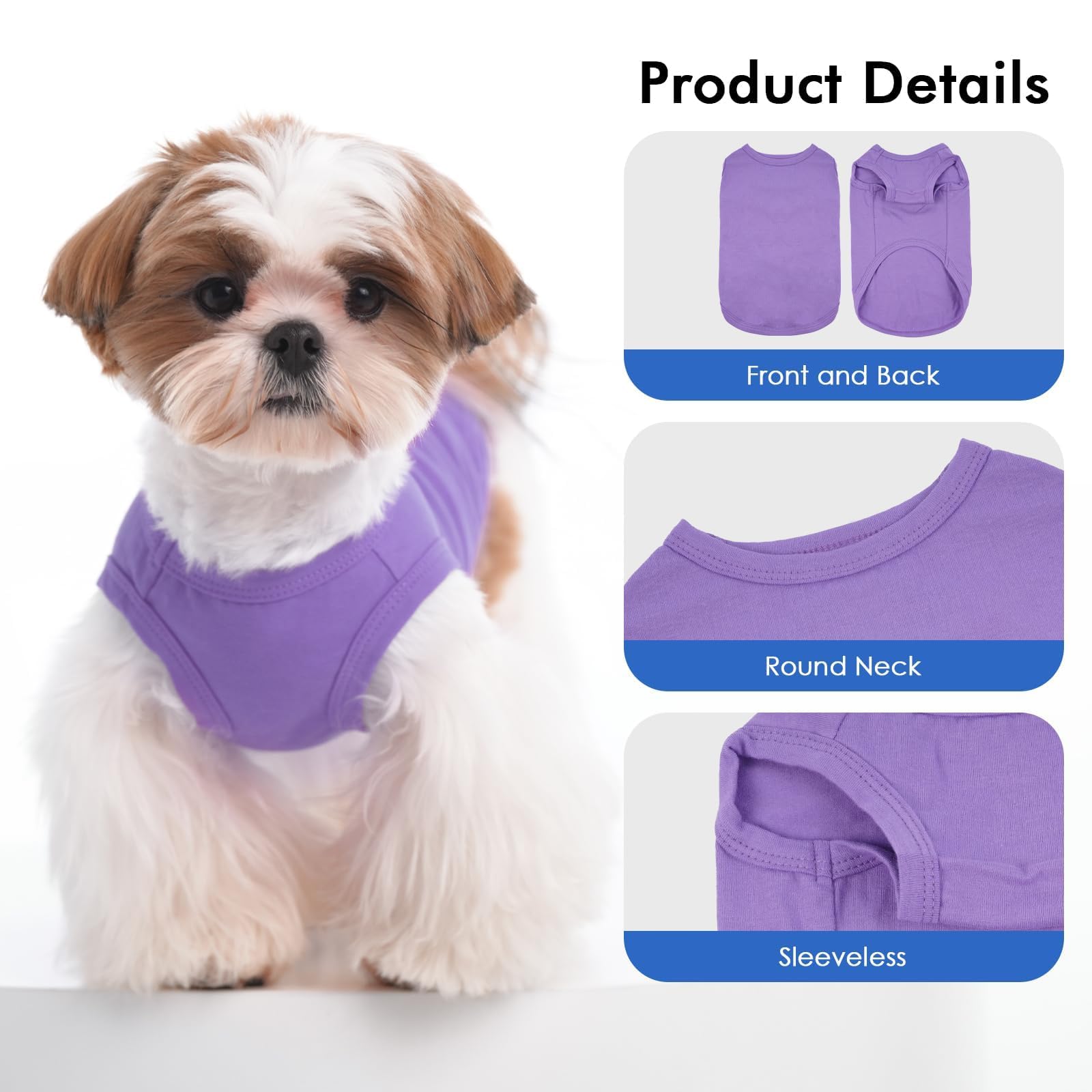 3 Pack L-Striped Purple Dog Tshirt,French Bulldog Large Sleeveless Tee To Prevent Overheating,Seaside,Backyard,Lightweight Cozy