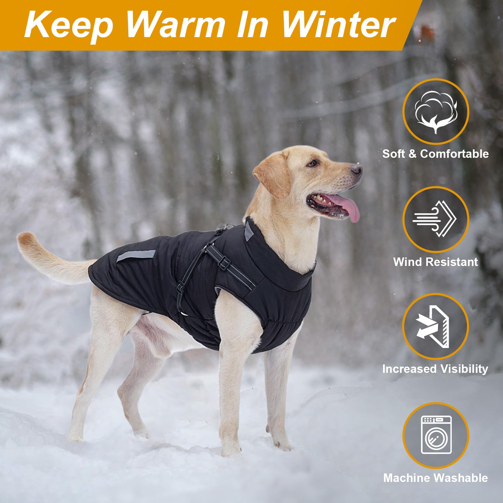 Warm Dog Coat: Winter Jacket With Built-in Harness - Fleece Coat With Reflective Stripes, Waterproof Vest for Cold Weather - Sma
