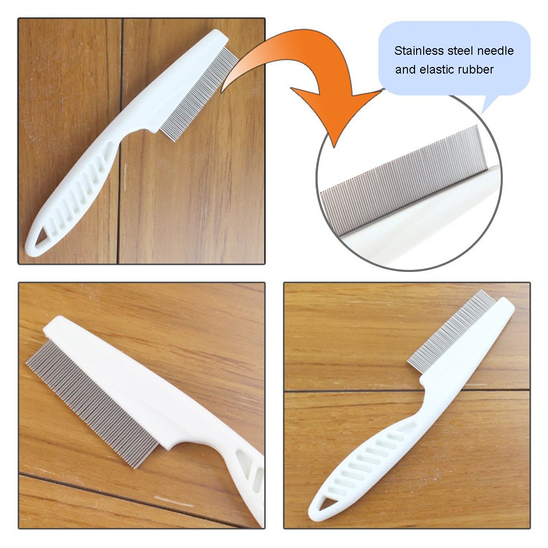 Ennc Pet Grooming Tool Extra Fine Toothed Flea Comb Cat/Dog Stainless Steel Brush Comb -White