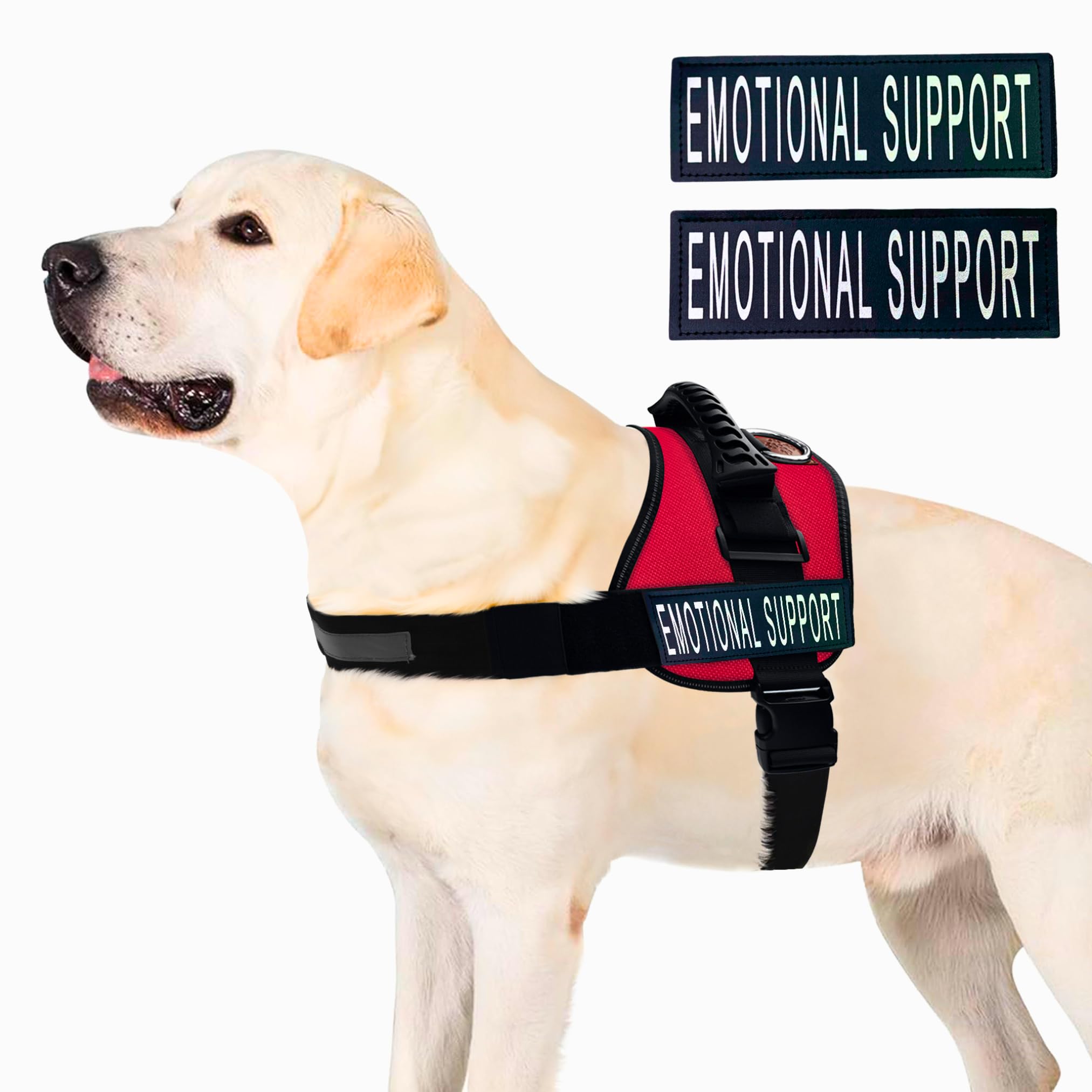 Albcorp Emotional Support Dog Vest - Reflective Harness With Adjustable Straps And 2 Hook And Loop Removable Patches, Woven Polyester & Nylon, Comfy Mesh Padding, Sturdy Handle. Extra Large, Red