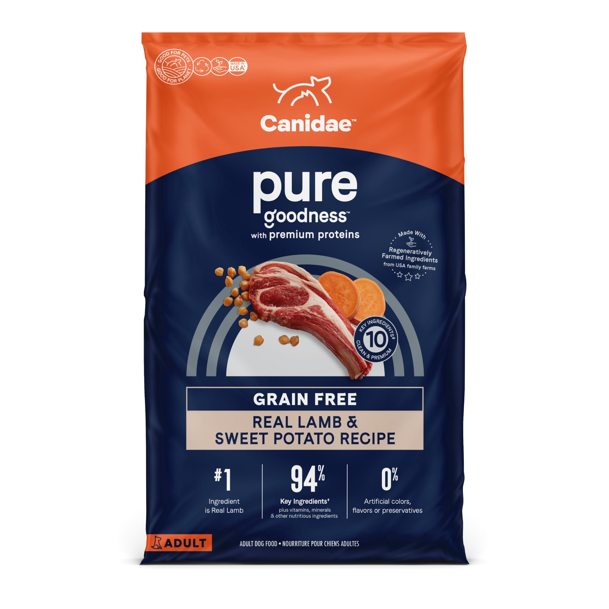 Canidae Pure Limited Ingredient Premium Adult Dry Dog Food, Real Lamb & Sweet Potato Recipe, 12 lbs, Grain Free