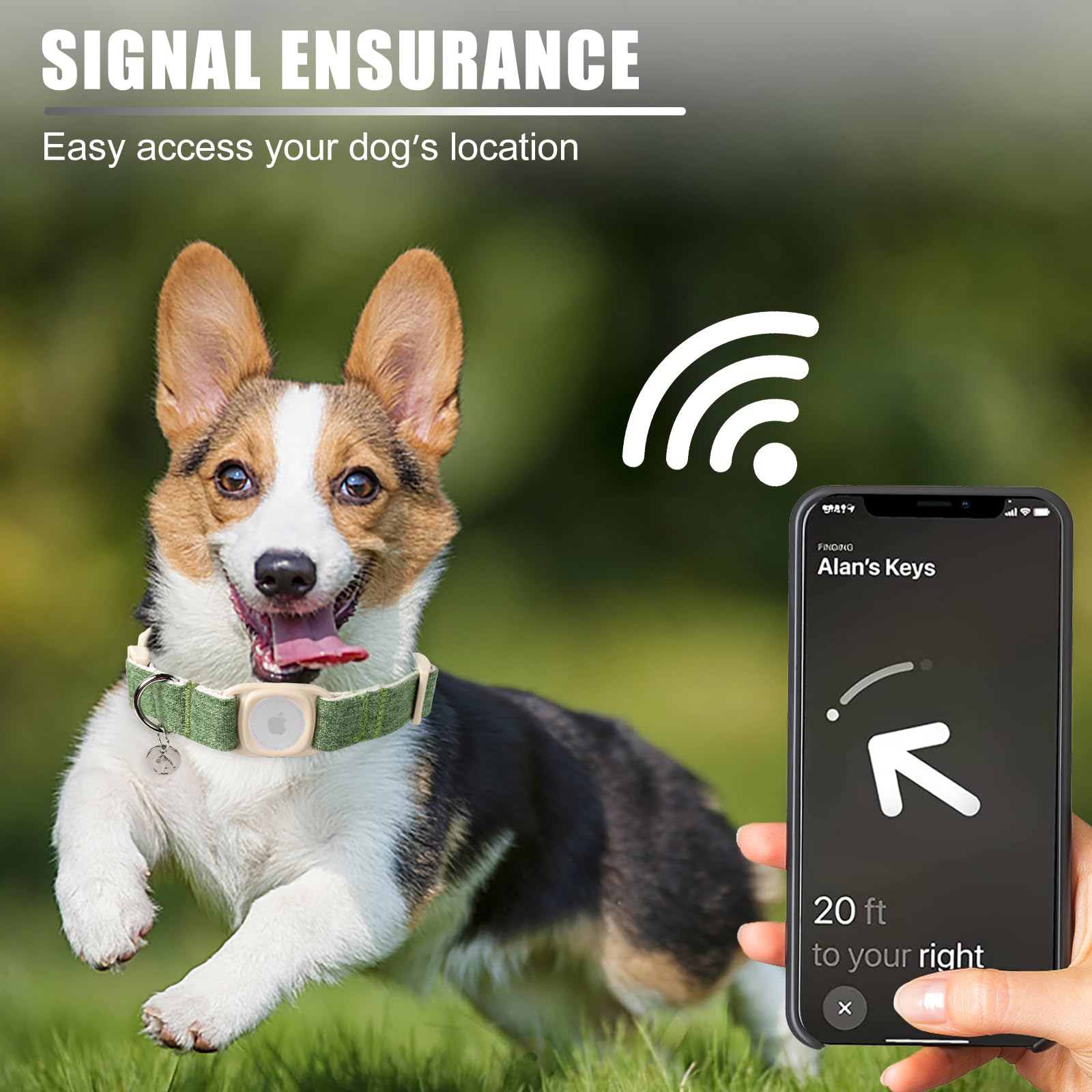 Dogwong Airtag Cotton Hemp Dog Collar, Heavy-Duty Dog Collar With Airtag Holder Green Natural Fabric Pet Cute Puppy Necklace For