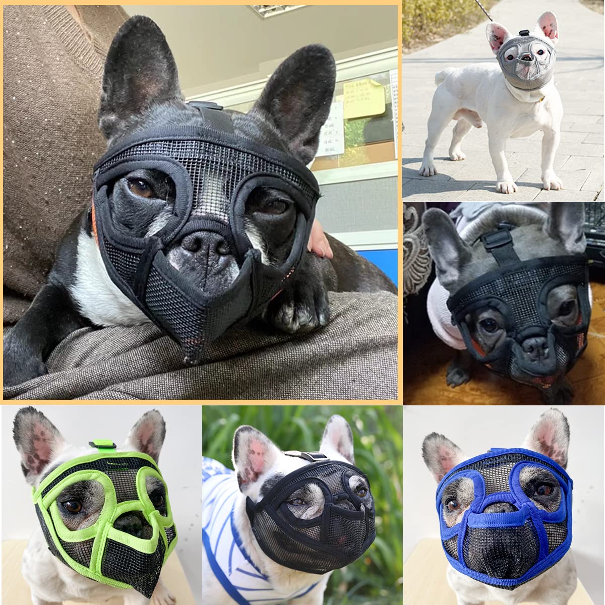 BARKLESS French Bulldog Muzzle - Short Snout Mesh Dog Muzzle, XXS, Grey, for Biting, Chewing, and Grooming