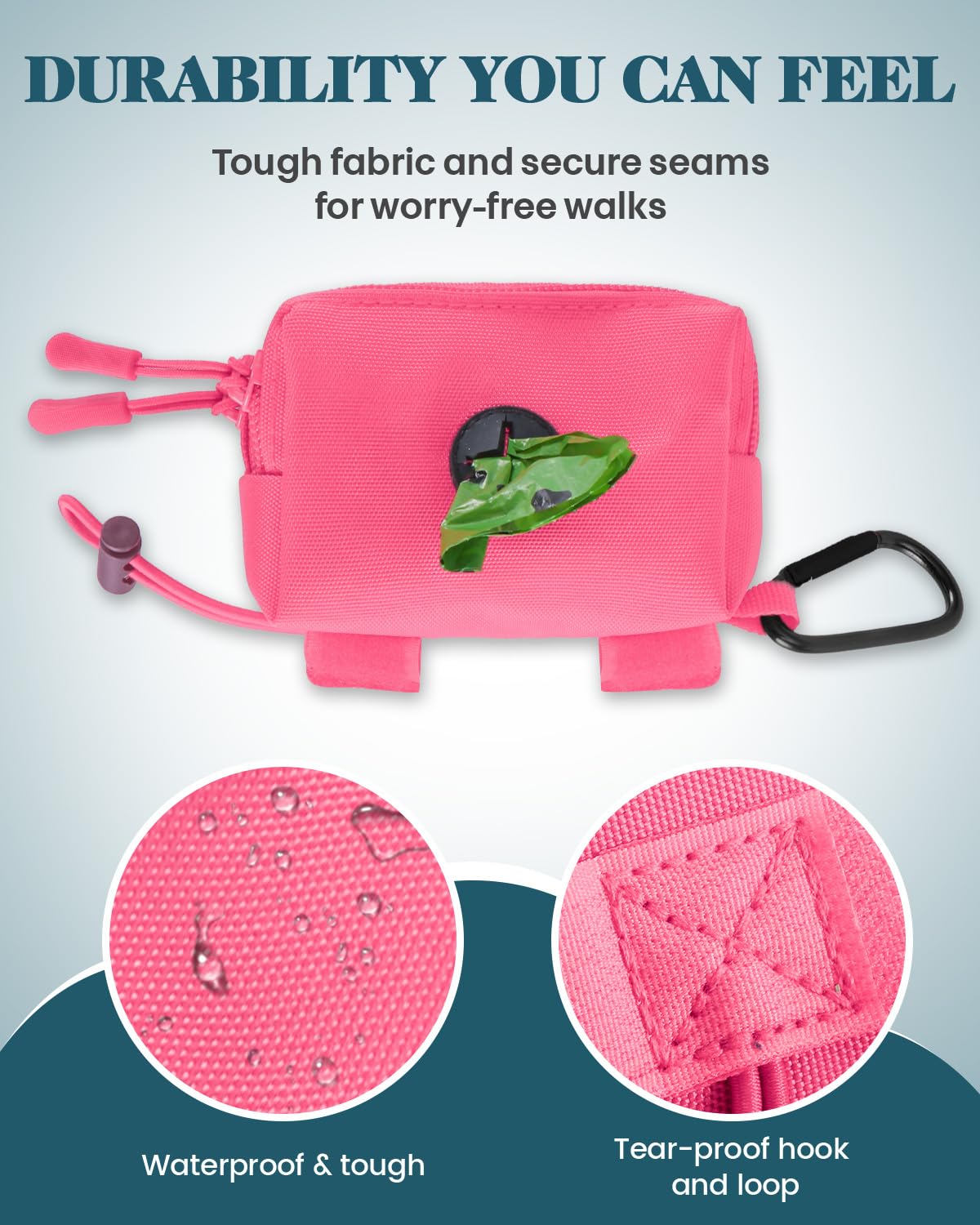 Dog Poop Bag Holder for Leashes, Pink Doggie Waste Bag Dispenser and Treat Holder, with Carabiner Hook and Poop Bag Clip, Used W