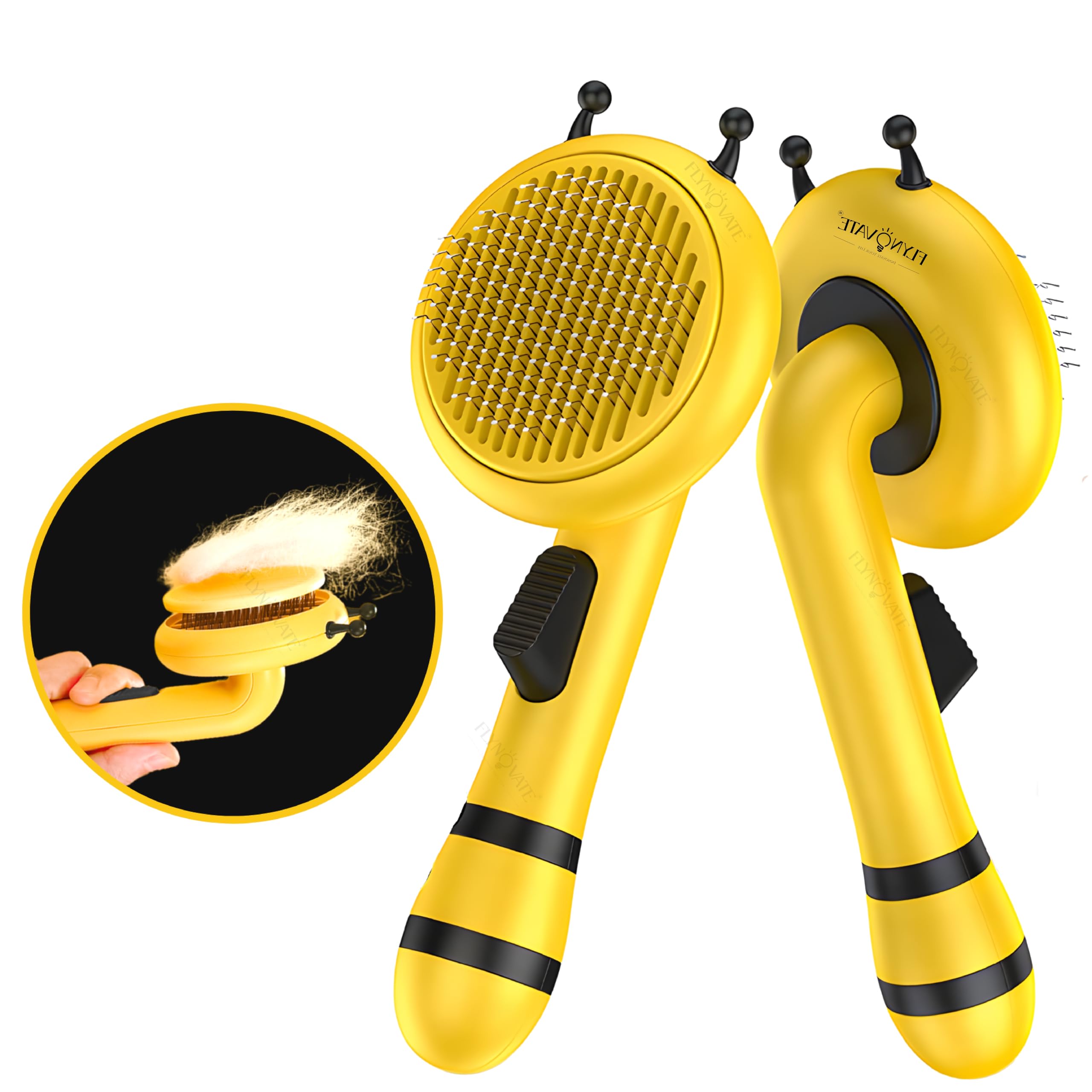 Flynovate Honey Bee Dog Comb & Cat Comb  Pet Hair Remover Grooming Brush With Switch & Pain  Free Slickers | Dog Brush/Cat Bru