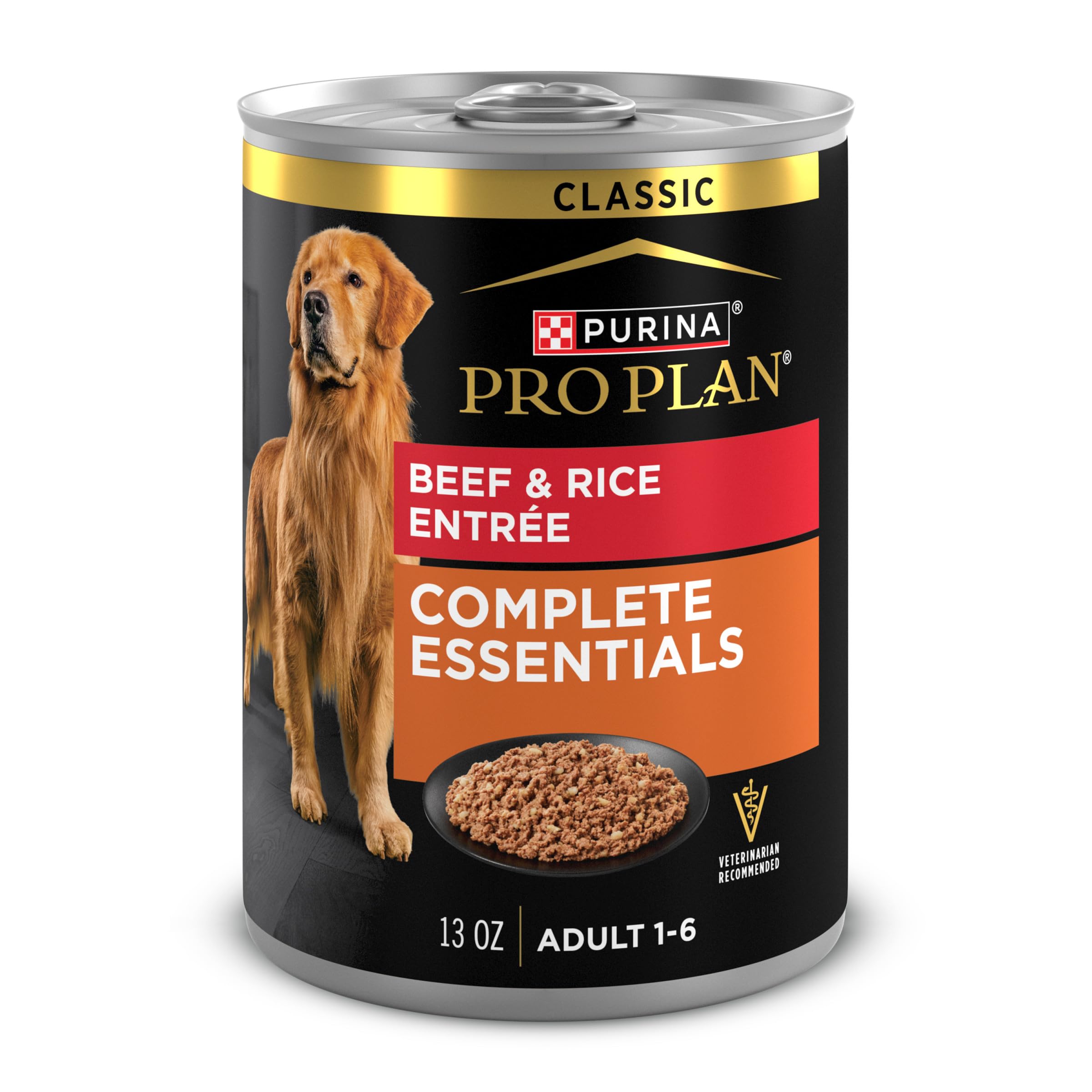Purina Pro Plan Complete Essentials Classic Pate Dog Food, Beef and Rice Entr  e - (Pack of 12) 13 oz. Cans