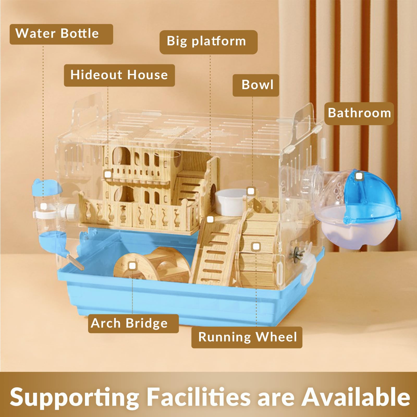 Cycodo 8 In 1 Acrylic Hamster Cages And Habitats,Dwarf Hamster Cage,Wooden Small Animal Cage With Accessories & Toys,2-Layer Sma