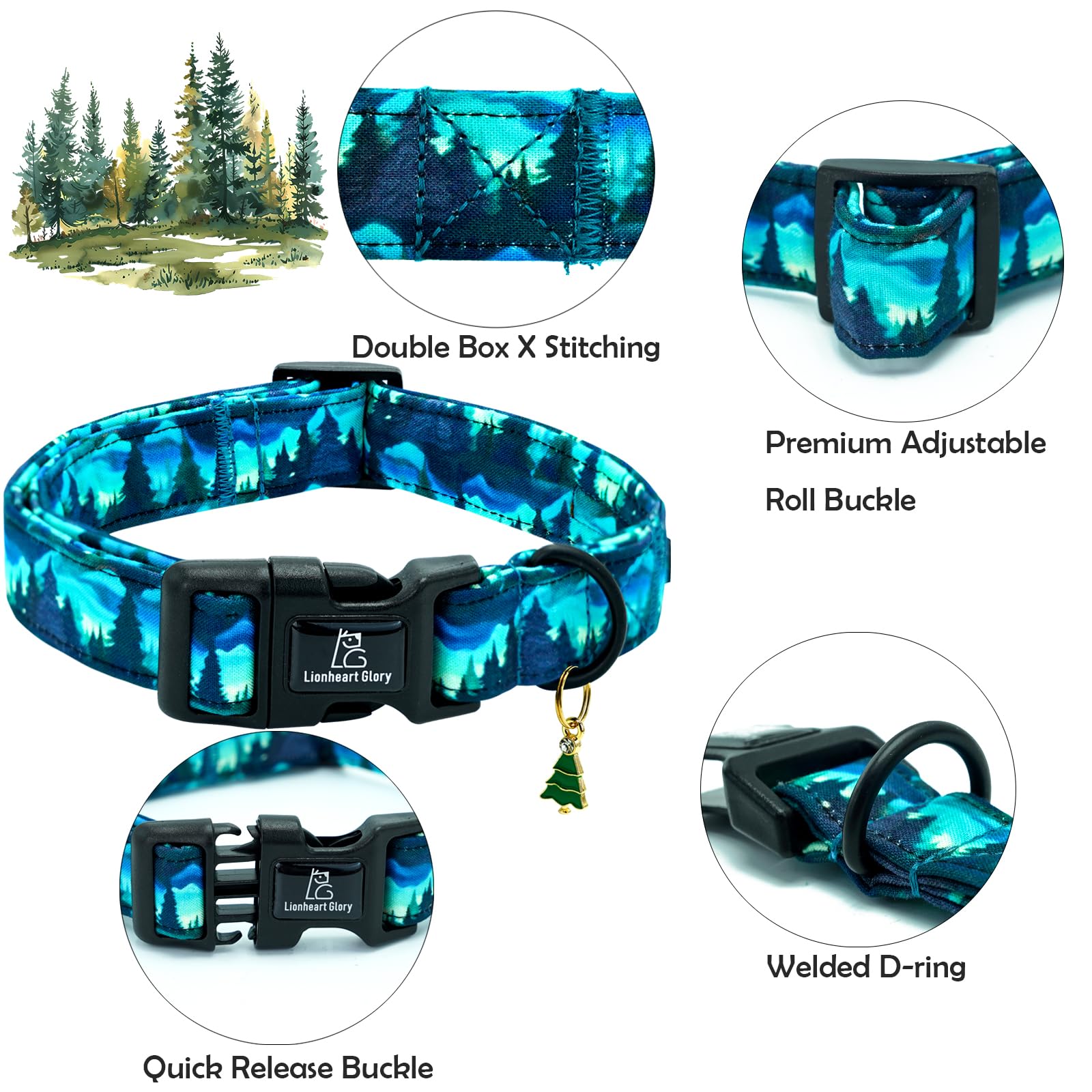 Lionheart Glory Dog Collar Green Cute Collar For X-Small Dogs Spring Summer Female Or Male Collars Pet Gift Adjustable Heavy-Dut