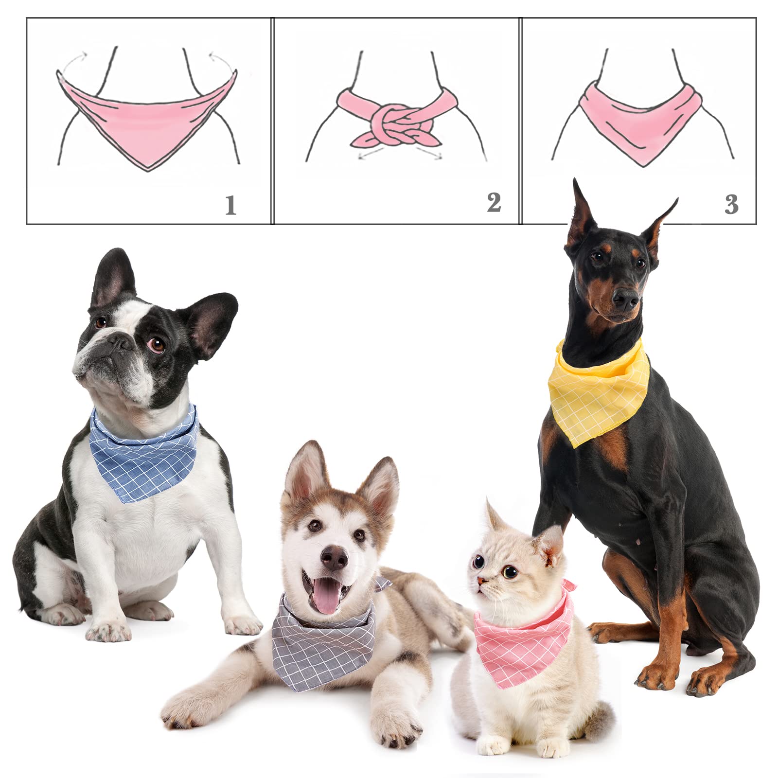 4Pcs Spring Dog Bandanas Cat Birthday Cute Soft Cotton Puppy Scarfs Washable Daily Handkerchief Pink Yellow Blue Grey Comfortabl