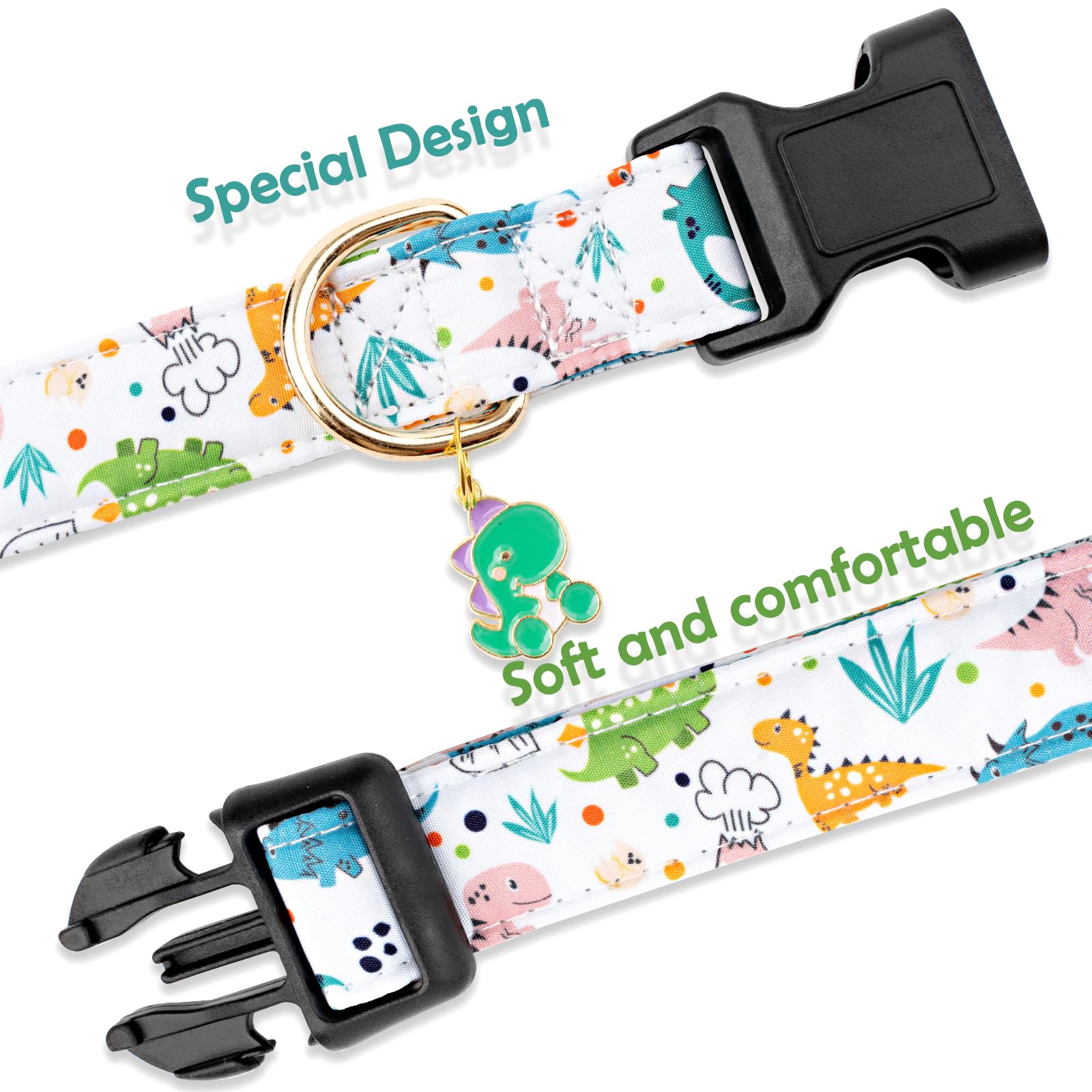 Faygarsle White Dinosaurs Print Cotton Dog Collar For Small, Medium, Large Boys Girls Dogs S