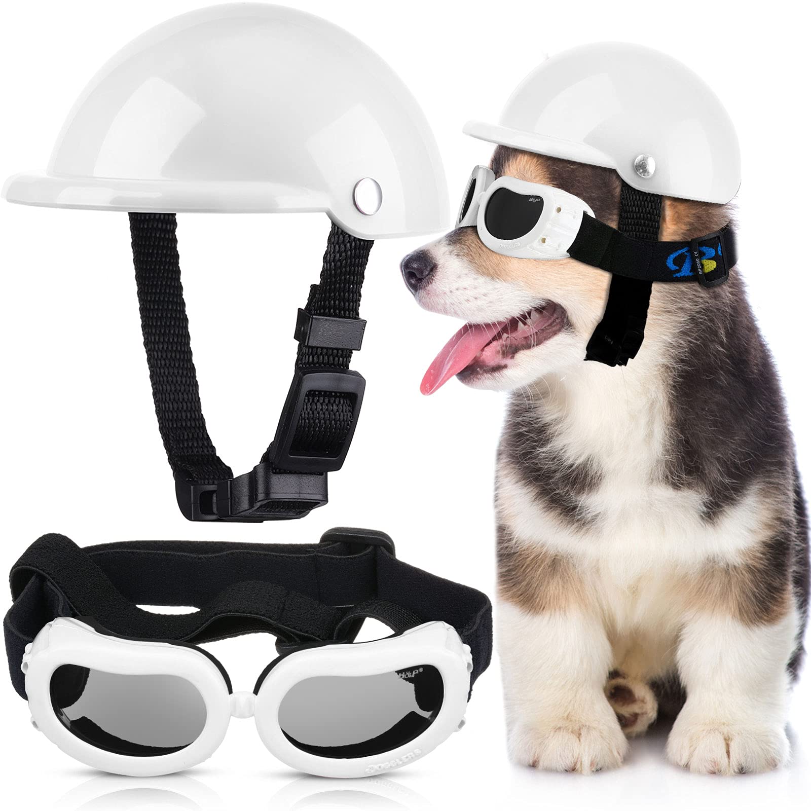 Pet Dog Helmet And Dog Goggles Set 4 Inch Padded Puppy Motorcycle Helmet Sunglasses Safety Cap Hard Hat Adorable Puppy Goggles W