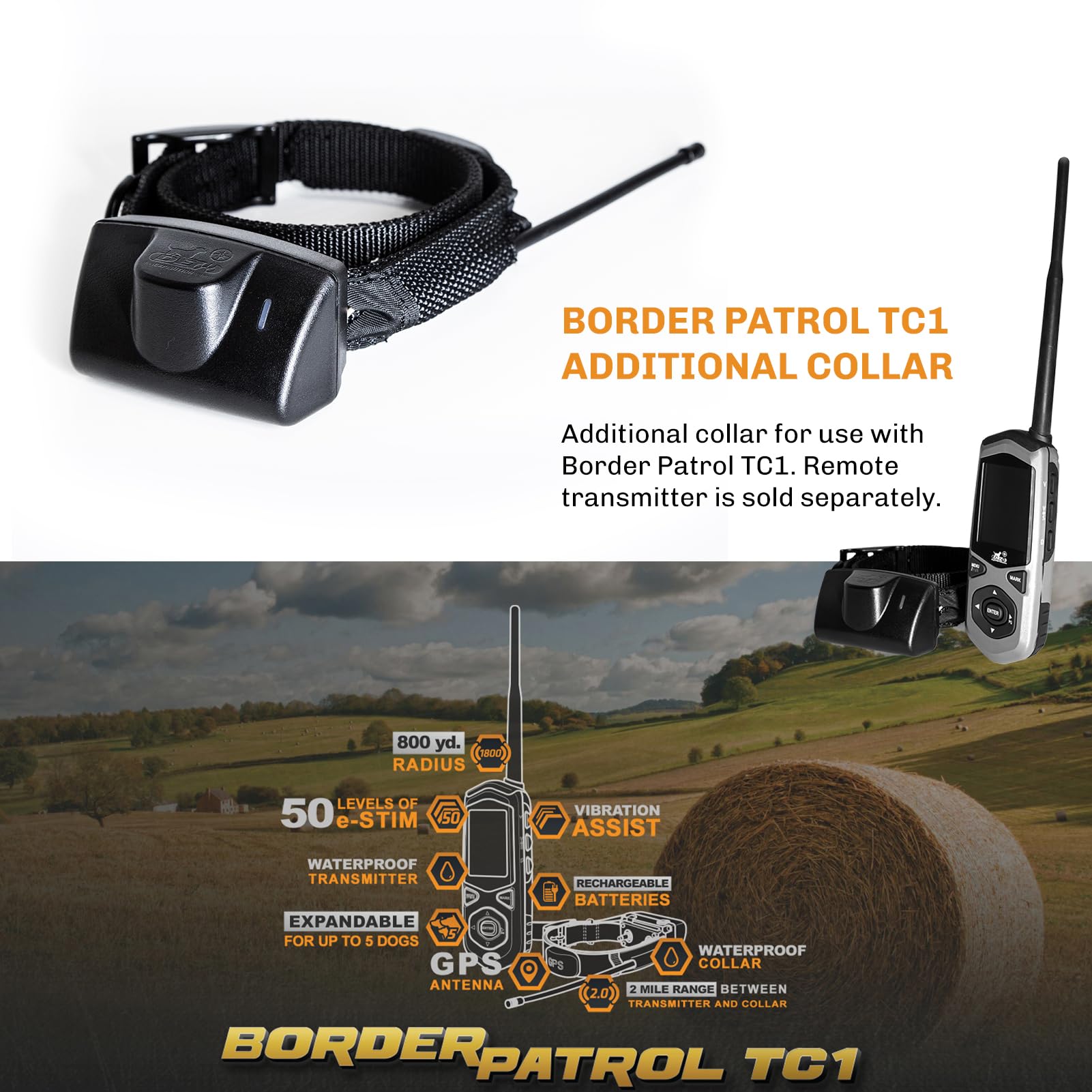 De Systems Dog Expedition Additional Collar For Border Patrol Tc1 Dog Containment System, Rechargeable Waterproof Dog Tracking Training Add-On E-Collar, 50 Stimulation Levels, 2-Mile Range