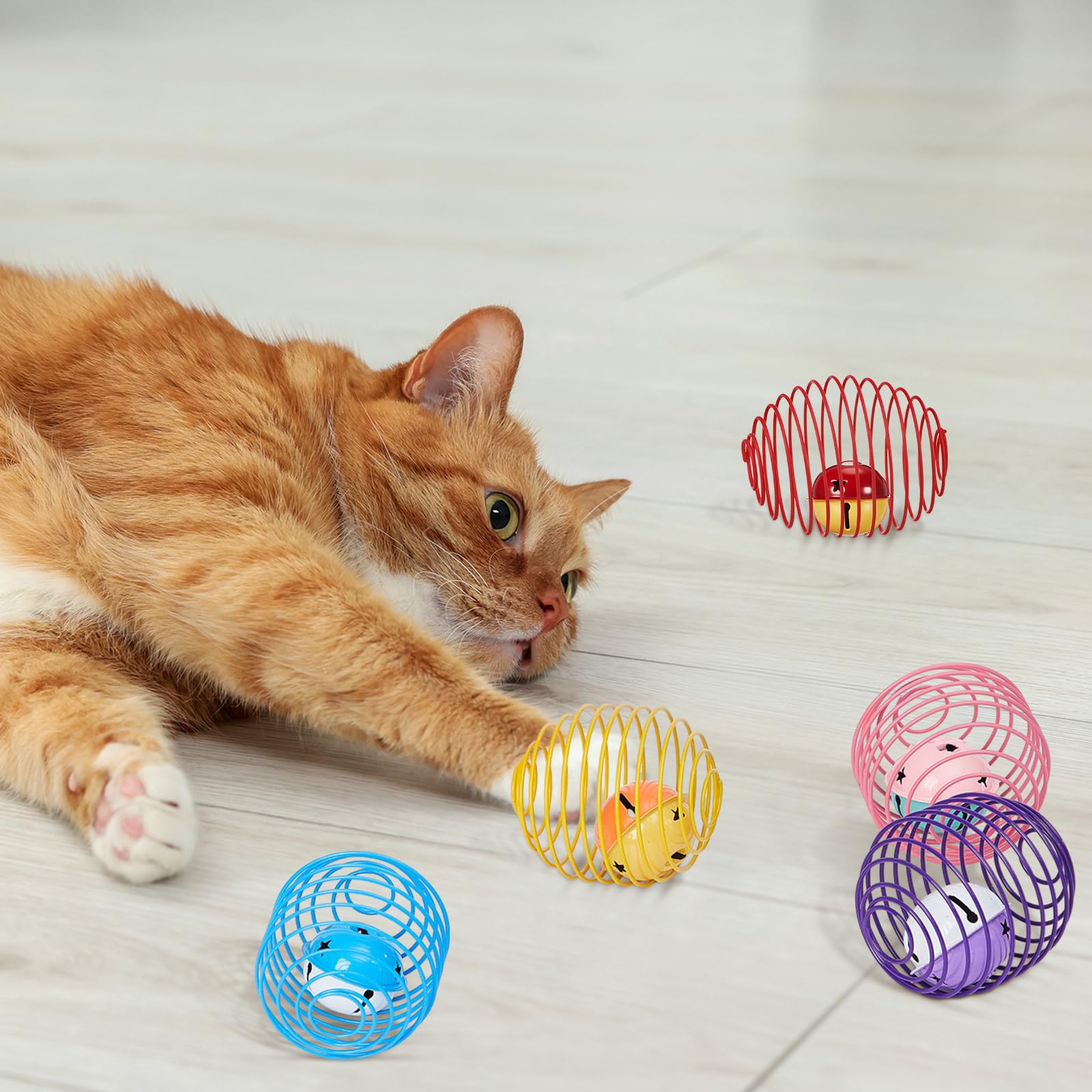 Jecery 25 Pcs Cat Spring Balls Toys Stretchable Rolling Balls Colorful Playful Coils Interactive Action Toy Caged Rats for Kitte