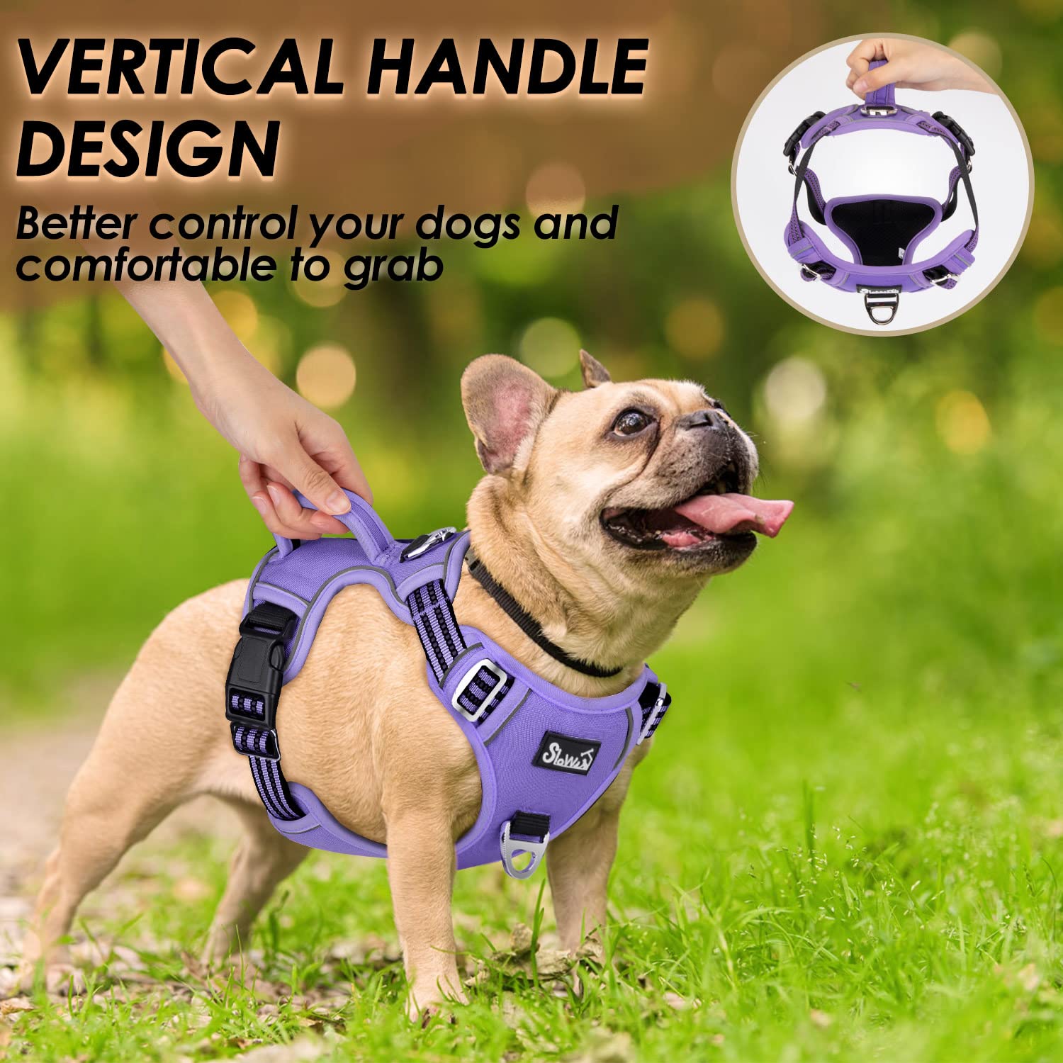 Slowton Dog Harness For Medium Dogs, No Pull No Choke Pet Harness With 2 Leash Clips And Easy Control Vertical Handle, Adjustabl