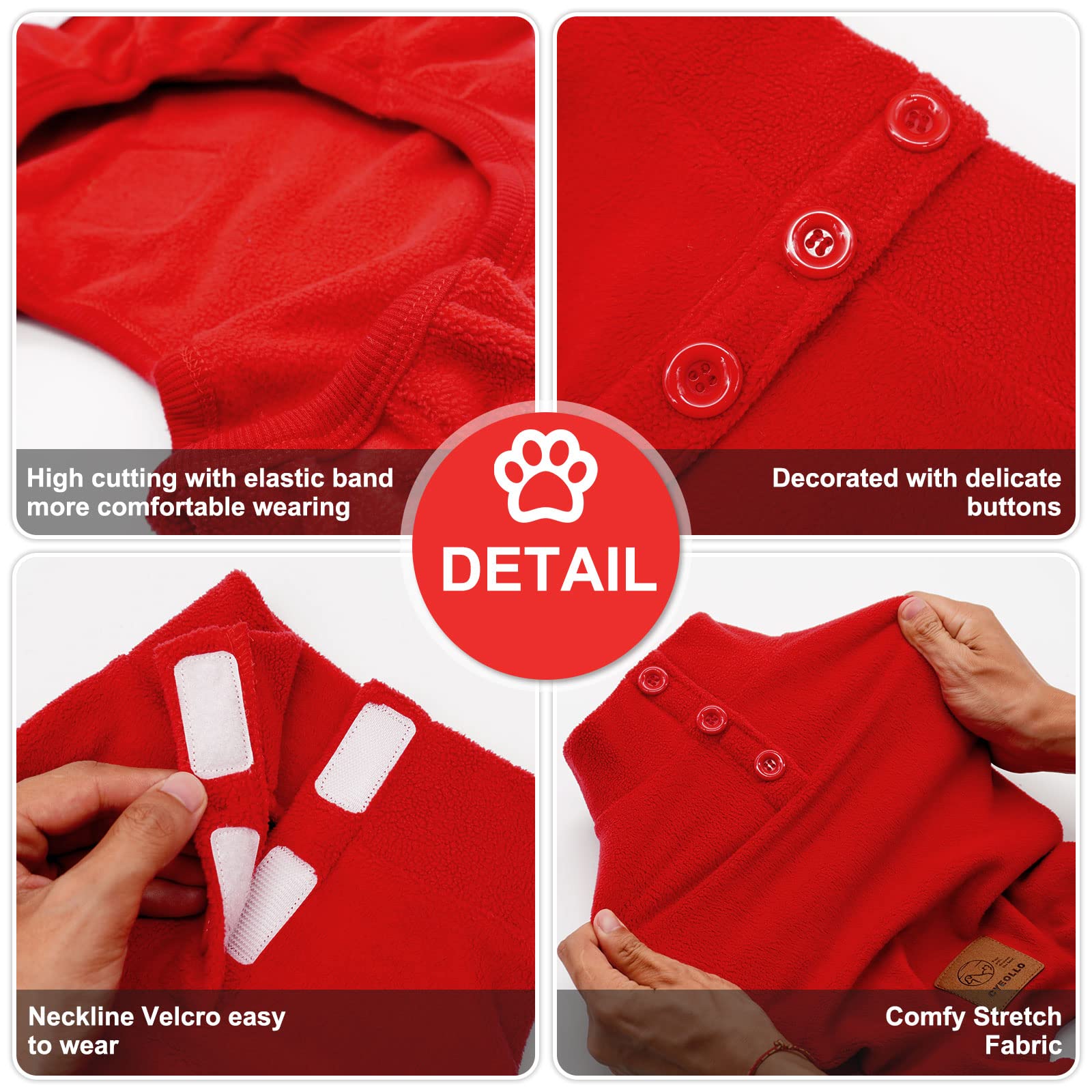 Cyeollo Dog Pajamas Turtleneck Thermal Dog Pjs Fleece Stretchy Jumpsuits Dog Winter Warm Clothes Medium Dog Pajamas For Cold Weather Color Red