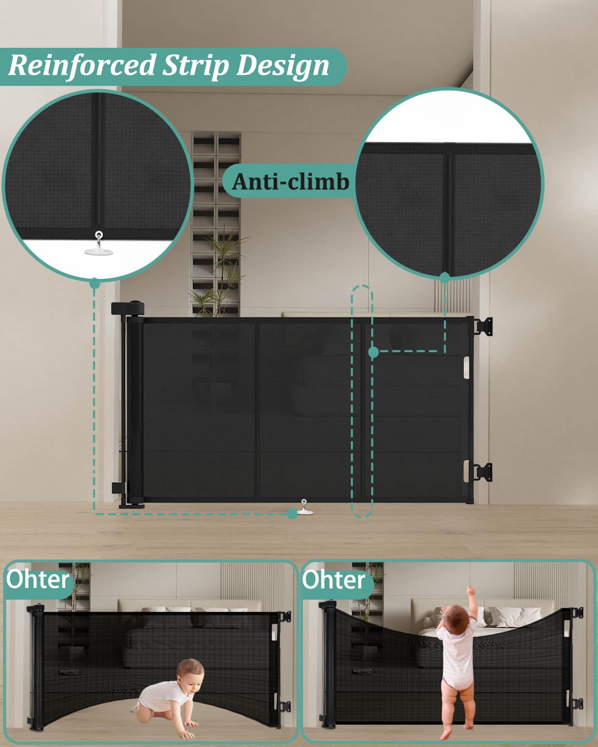 Upgrade 71' Retractable Baby Gates With Reinforced Strip Design To Prevent Crawling Through, 42' Tall Retractable Gate For Baby And Pet, 6 Ft Baby Gates For Stairs, Doorways, Hallways