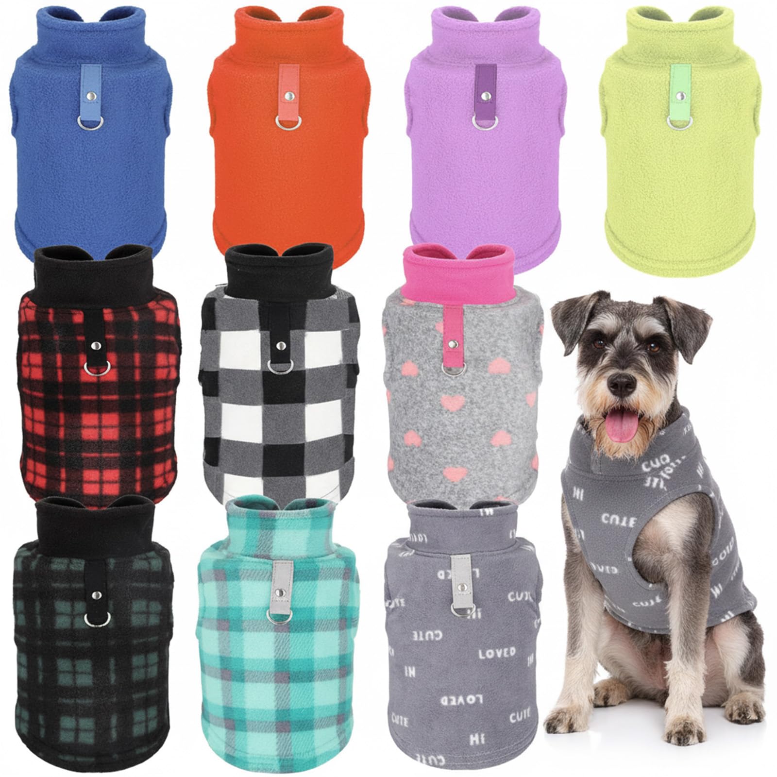 Reginary 10 Pack 2X-Large Dog Sweaters Fleece Pet Dog Clothes with Leash Ring Soft Warm Winter Puppy Plaid Shirt(Stylish)