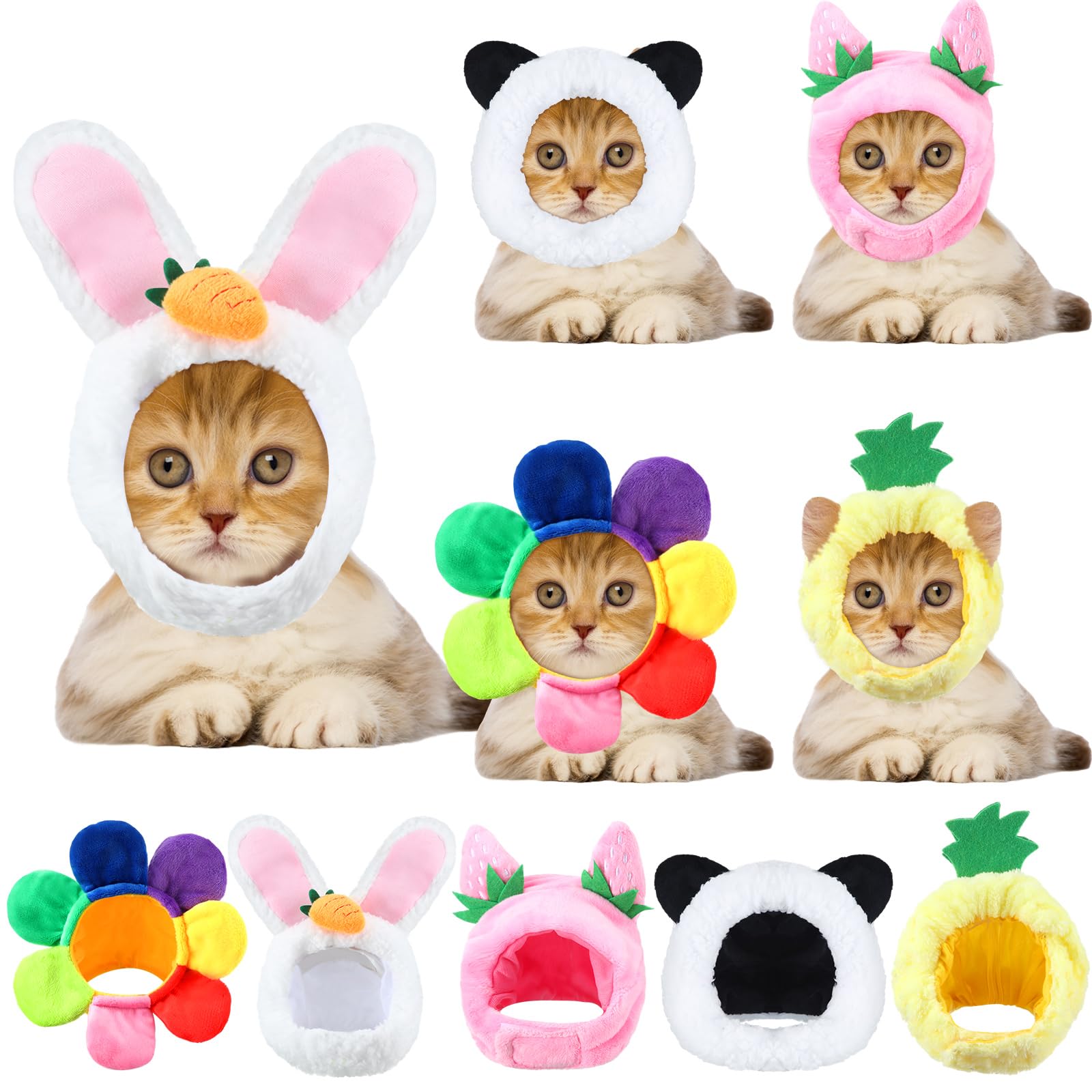 Weewooday 5 Pcs Cat Adorable Costume Bunny Hat With Ears Funny Mane Cat Hat For Pets And Small Dogs Kitten Puppy Party Costume A