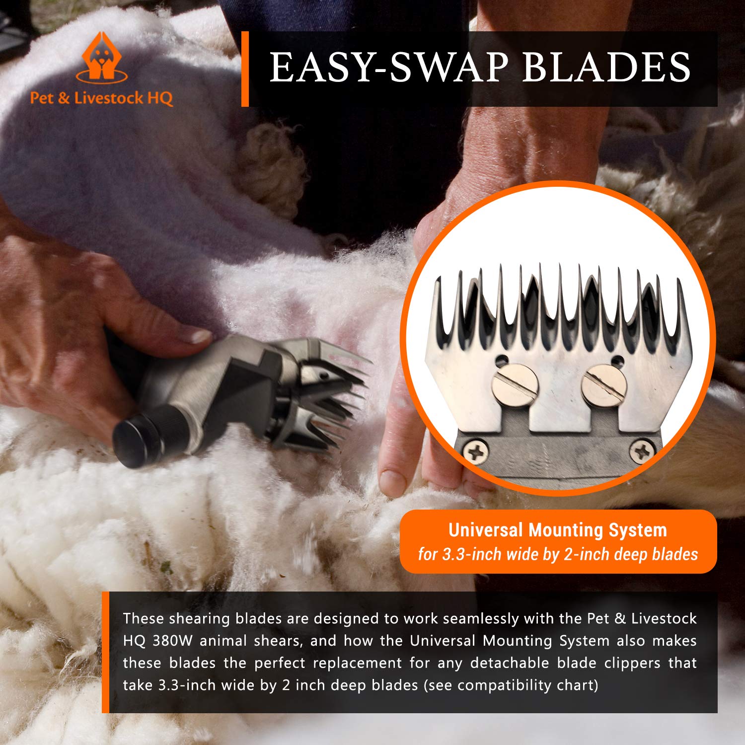 Pet & Livestock Hq | Shearing Blades 380W Sheep Clippers - Replacement For Oster, Lister, Heiniger, Detachable Animal Trimmer Shears For Grooming Goats, Lambs, Llamas, Alpacas
