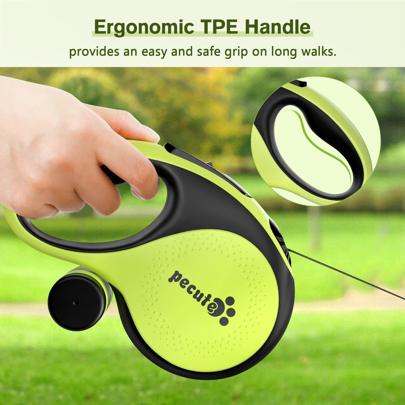 Pecute 26Ft Retractable Dog Leash With Poop Bag Holder, Walking Dog Leash For Heavy Duty Dogs Up To 110Lbs With Strong Nylon Tape, One-Button Control, 360?Tangle-Free Sturdy Long Dog Leash